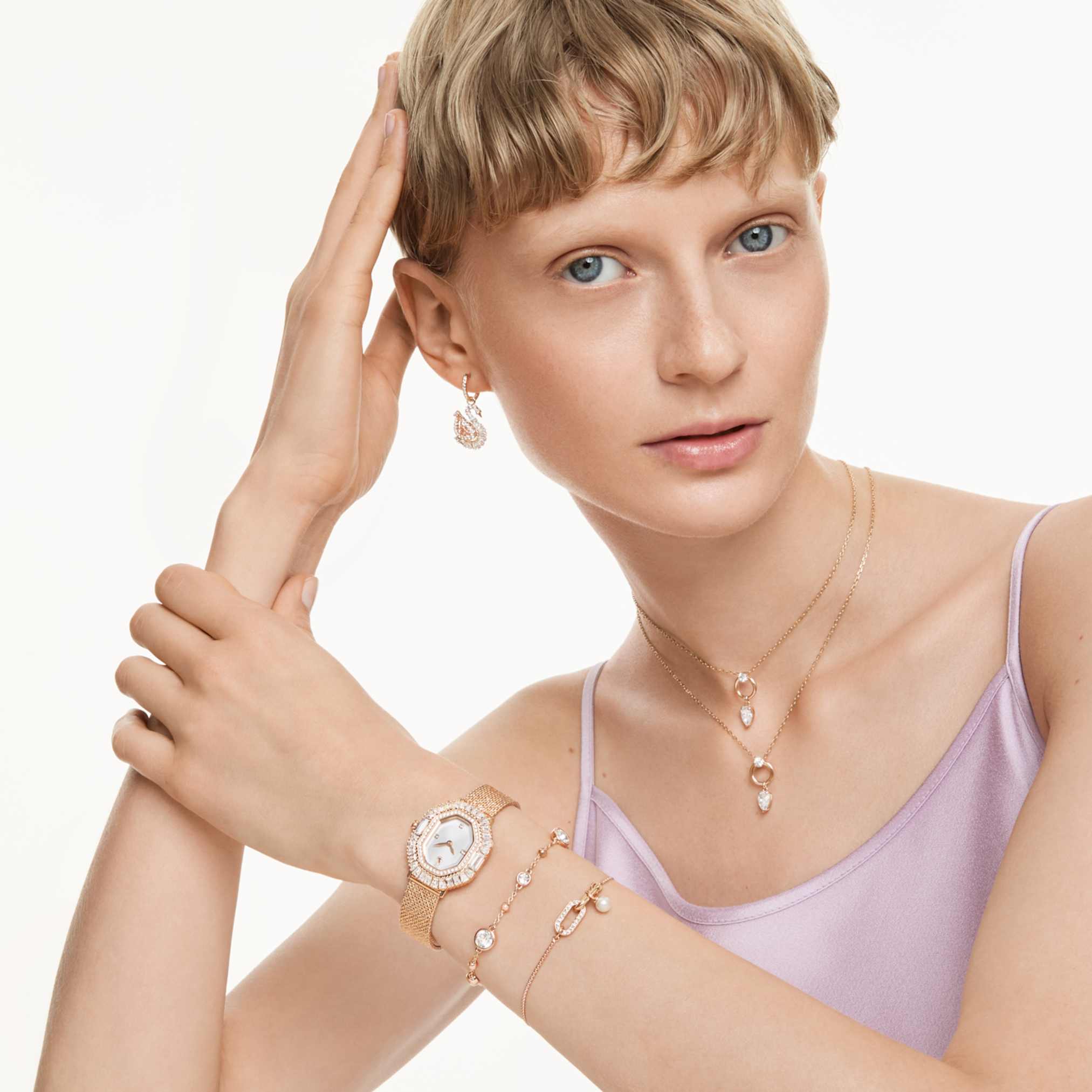 Swarovski Imber bracelet Round cut, White, 18K rose gold finish