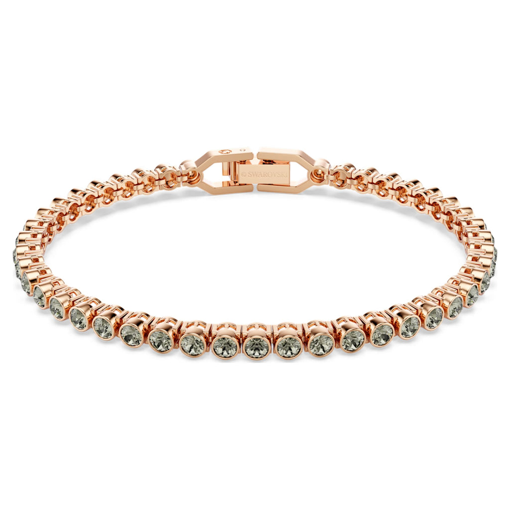 Swarovski Imber Emily Tennis bracelet Round cut, Black, 18K rose gold finish