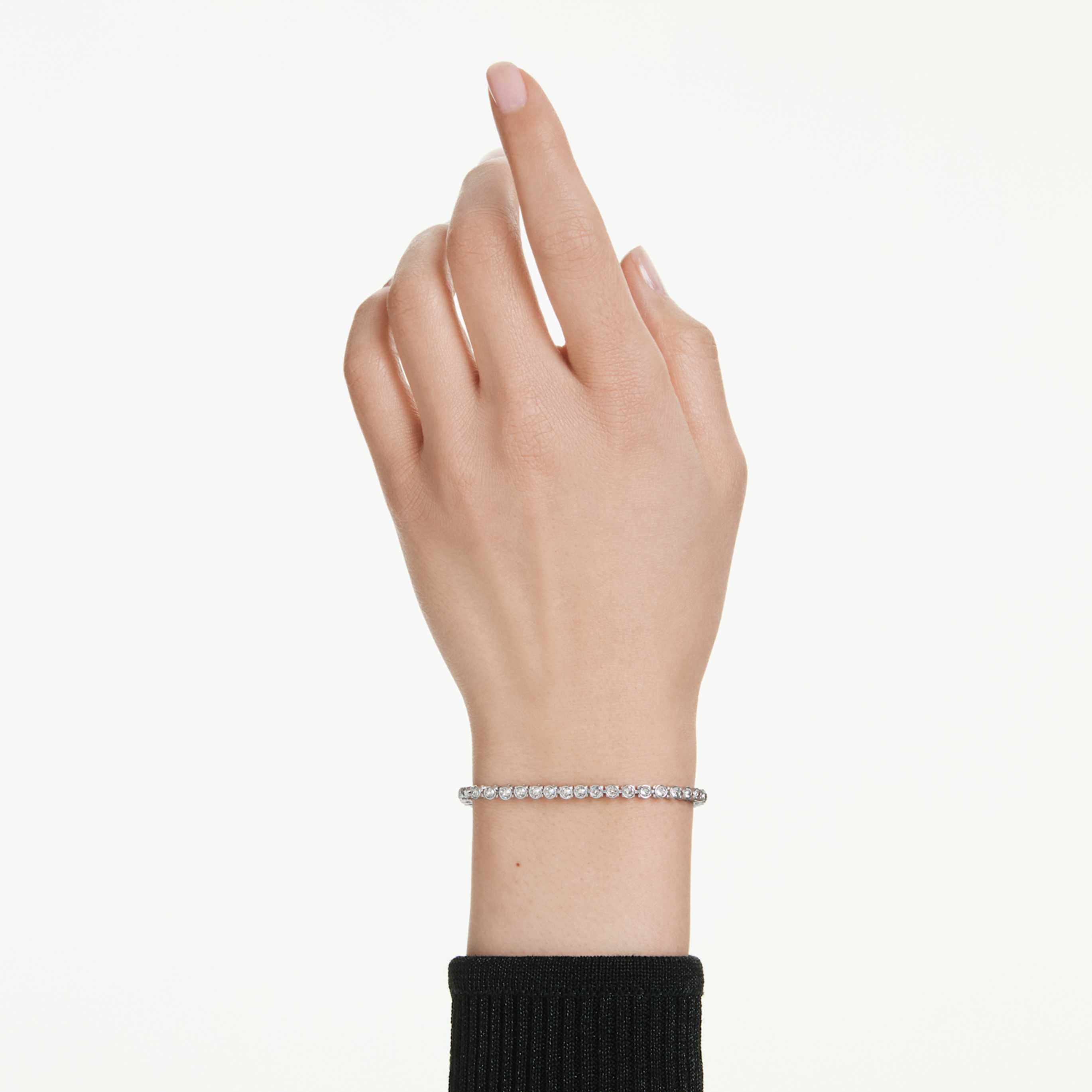 Swarovski Imber Emily Tennis bracelet Round cut, Black, Rhodium plated