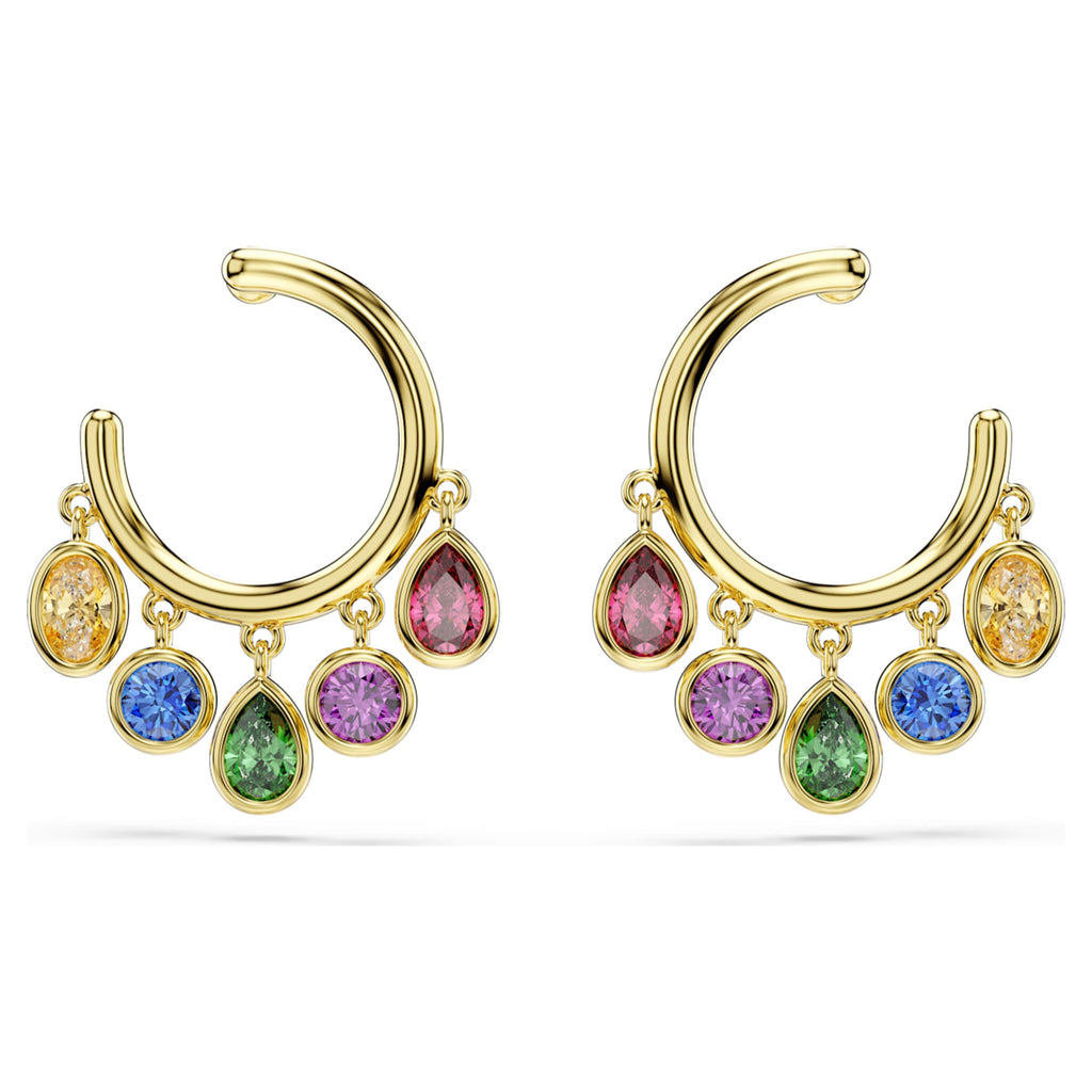 Swarovski Imber hoop earrings Mixed cuts, Multicolored, 18K gold finish
