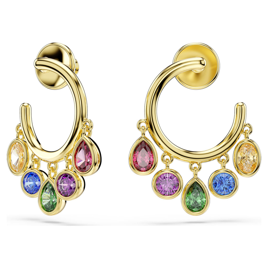 Swarovski Imber hoop earrings Mixed cuts, Multicolored, 18K gold finish