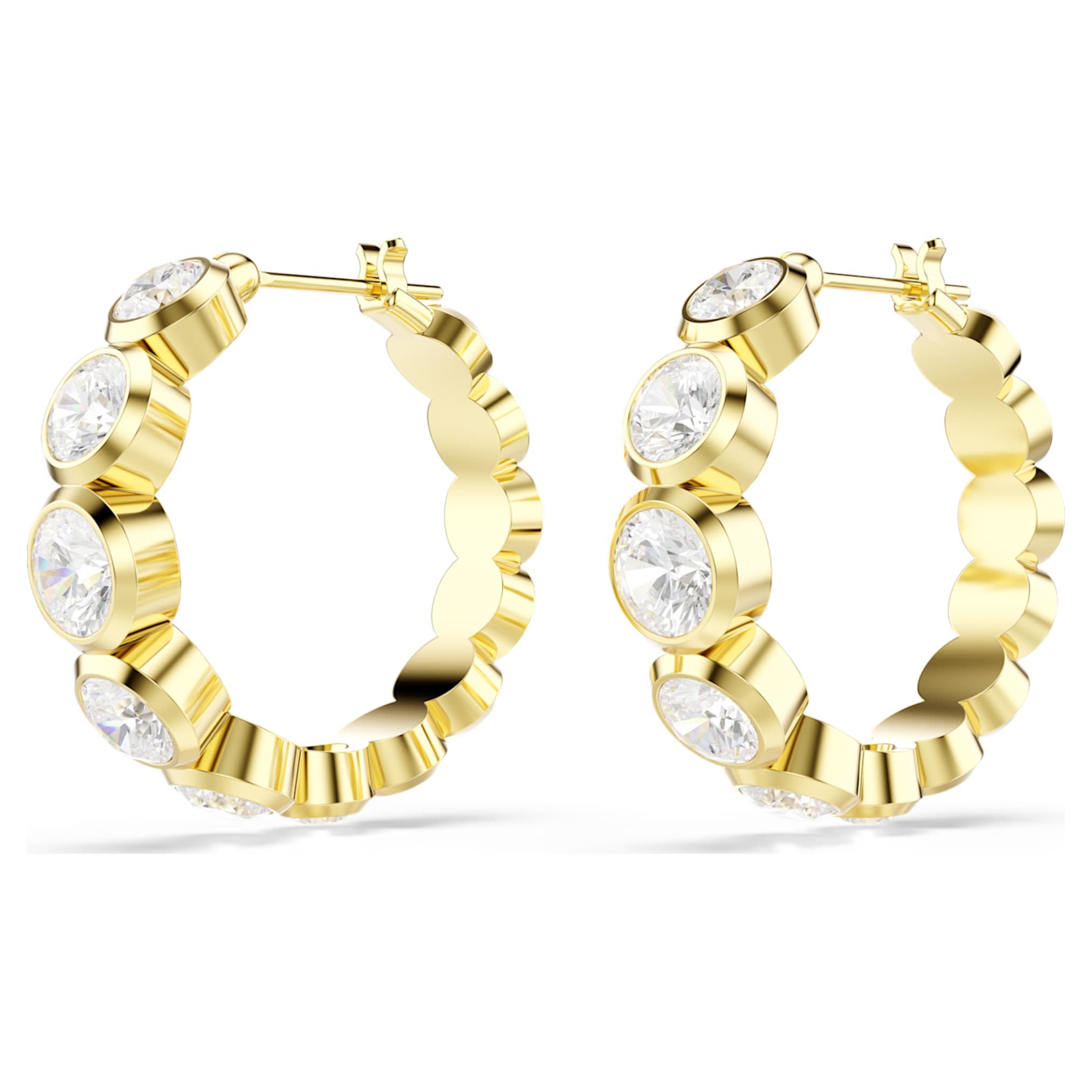 Swarovski Imber hoop earrings Round cut, White, 18K gold finish