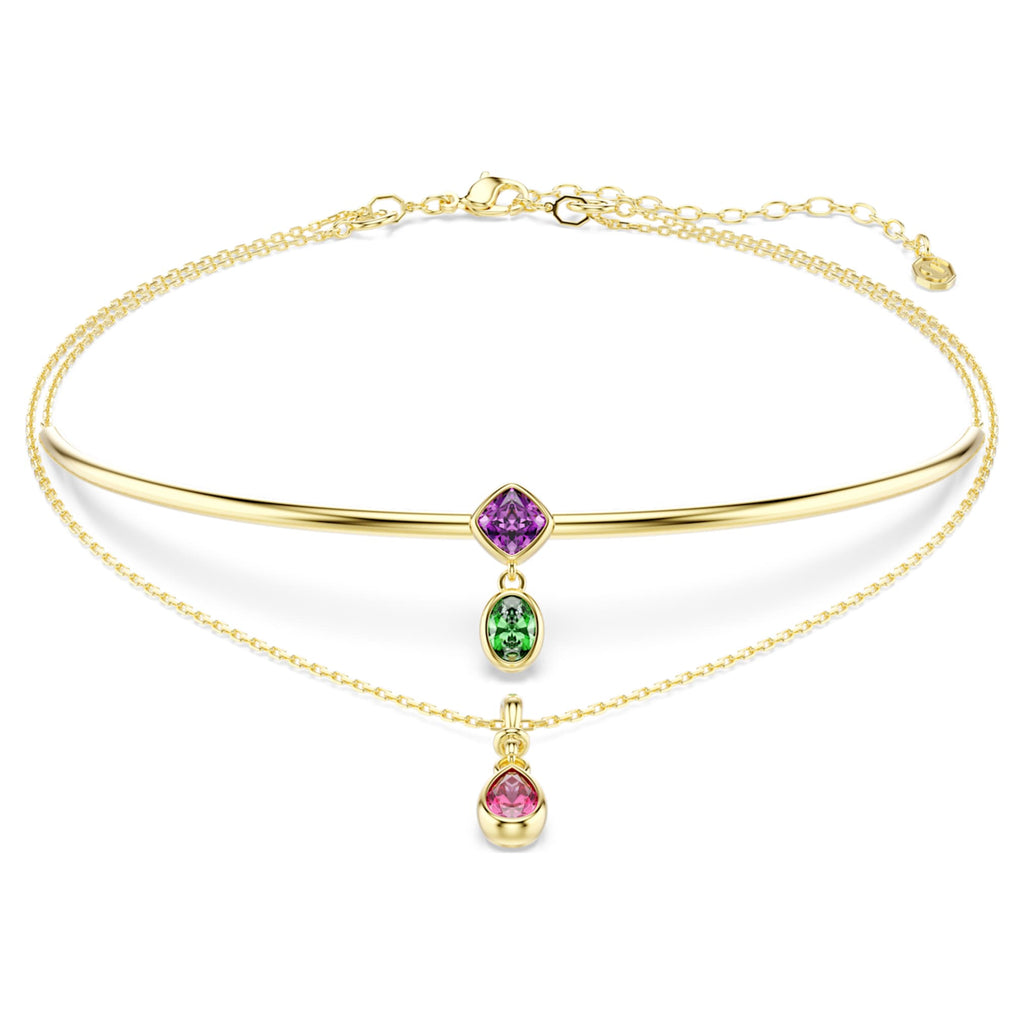 Swarovski Imber layered necklace Mixed cuts, Multicolored, 18K gold finish