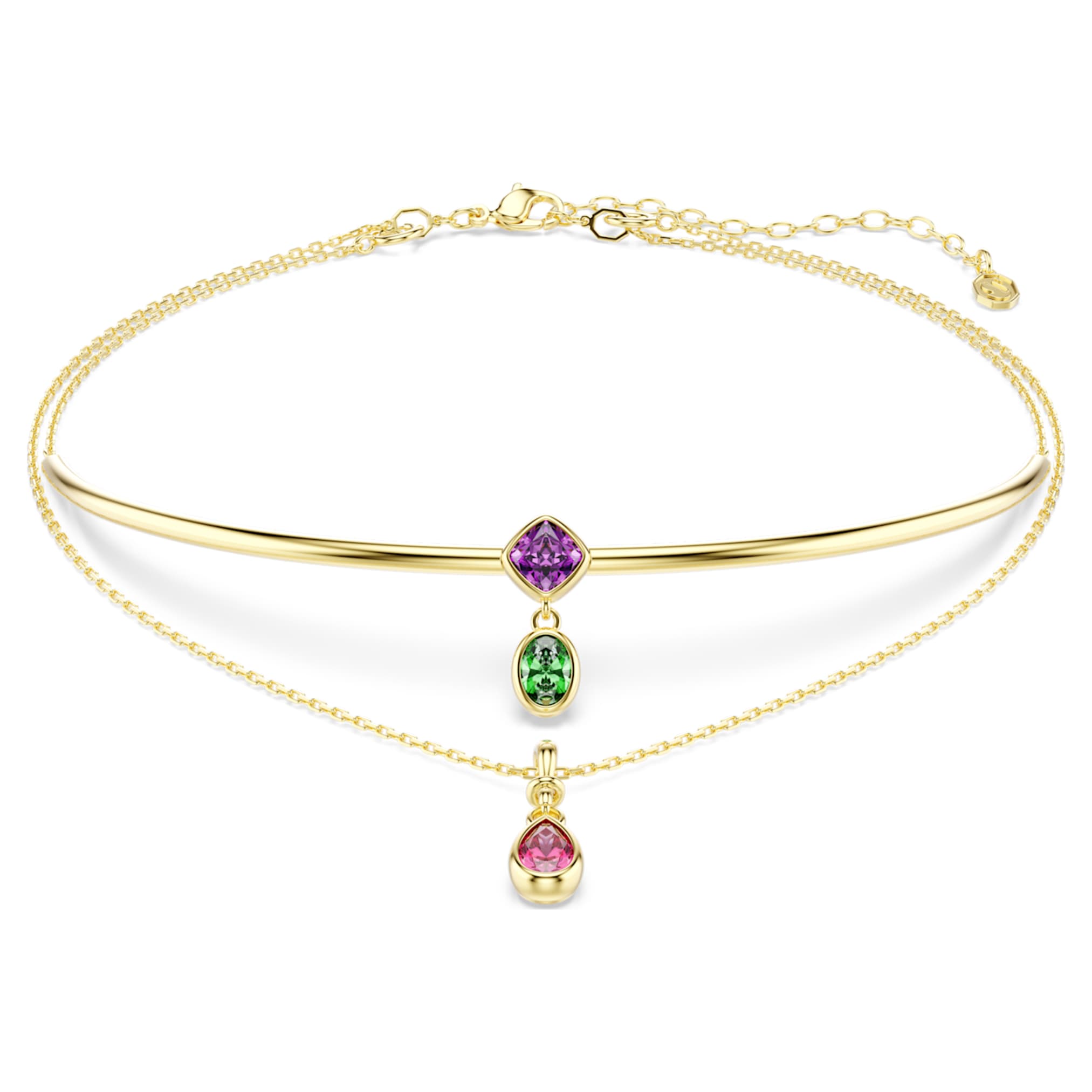 Swarovski Imber layered necklace Mixed cuts, Multicolored, 18K gold finish