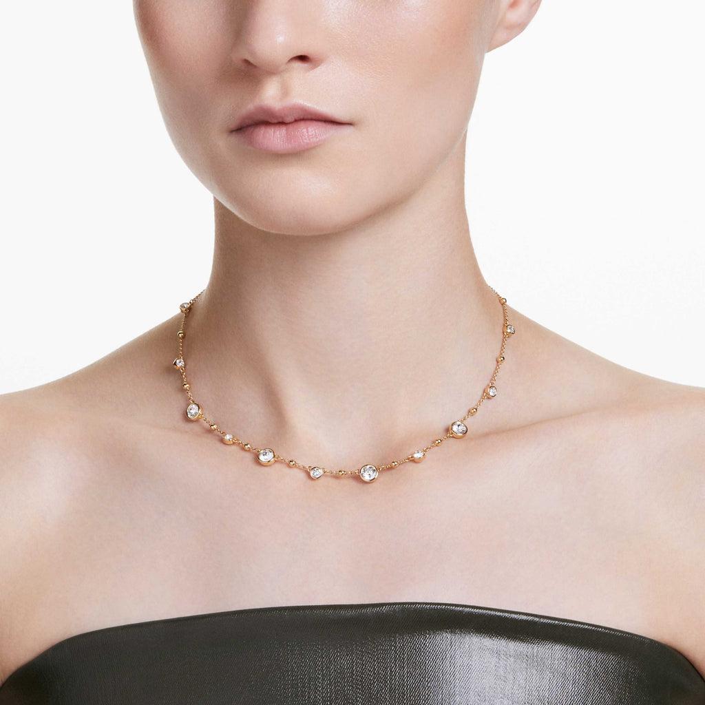 Swarovski Imber necklace Round cut, Scattered design, White, 18K gold finish