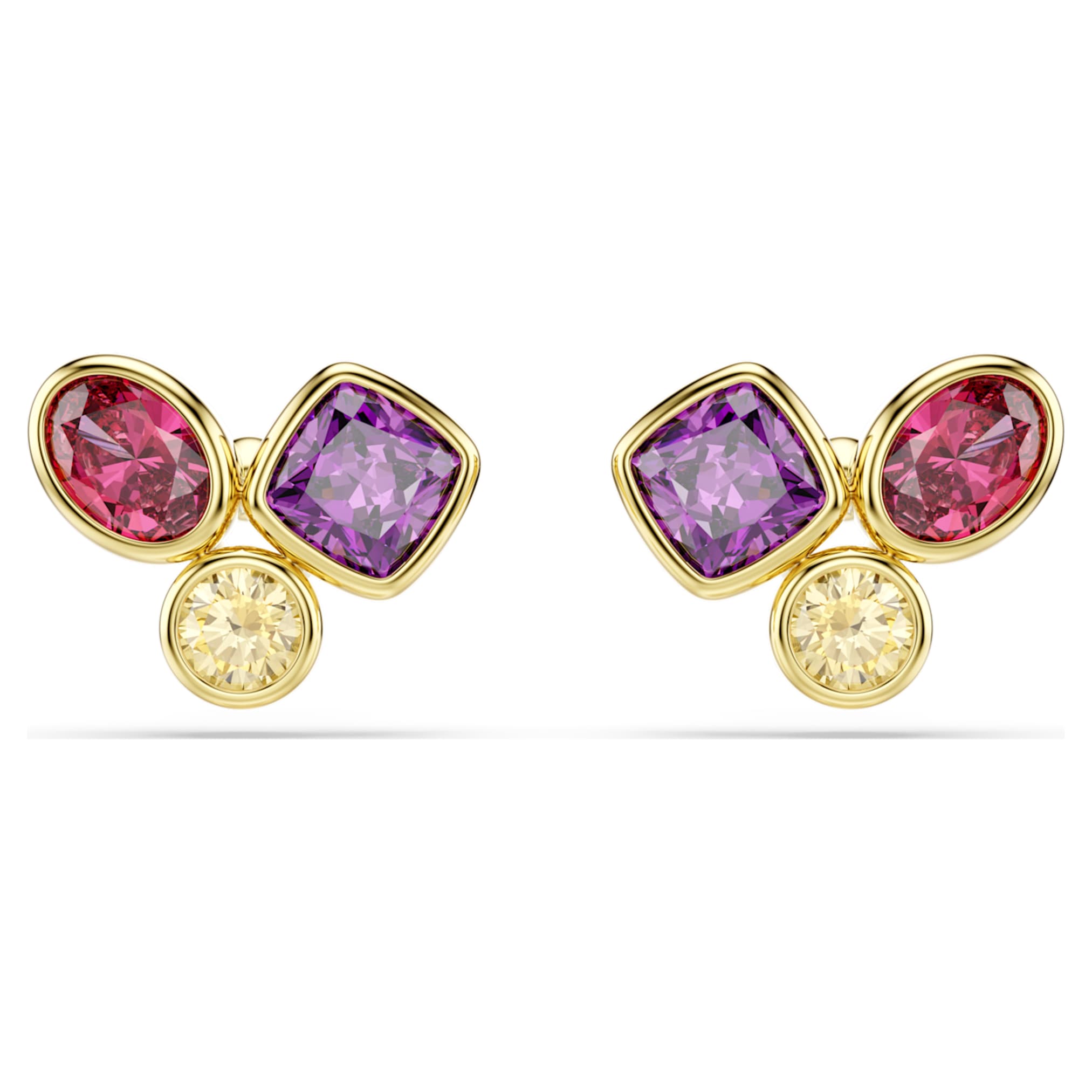 Swarovski Imber stud earrings Mixed cuts, Multicolored, 18K gold finish