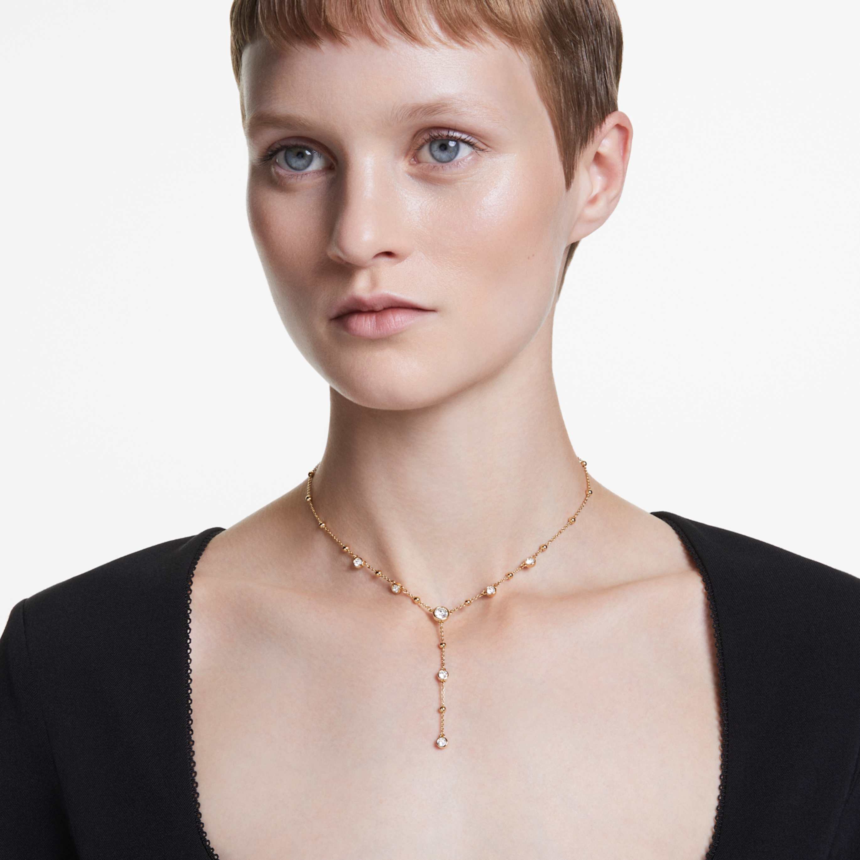 Swarovski Imber Y necklace Round cut, White, 18K rose gold finish