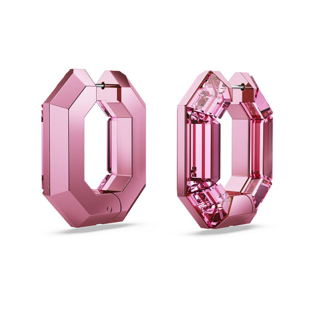 Swarovski Lucent hoop earrings Octagon shape, Small, Pink