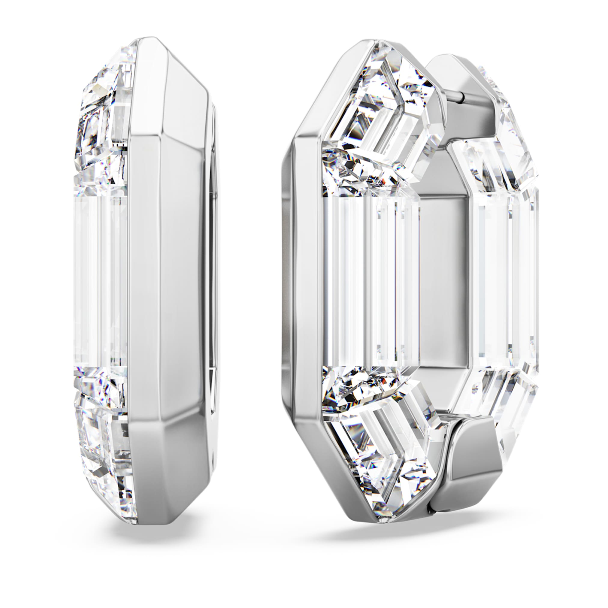 Swarovski Lucent hoop earrings Octagon shape, Small, White
