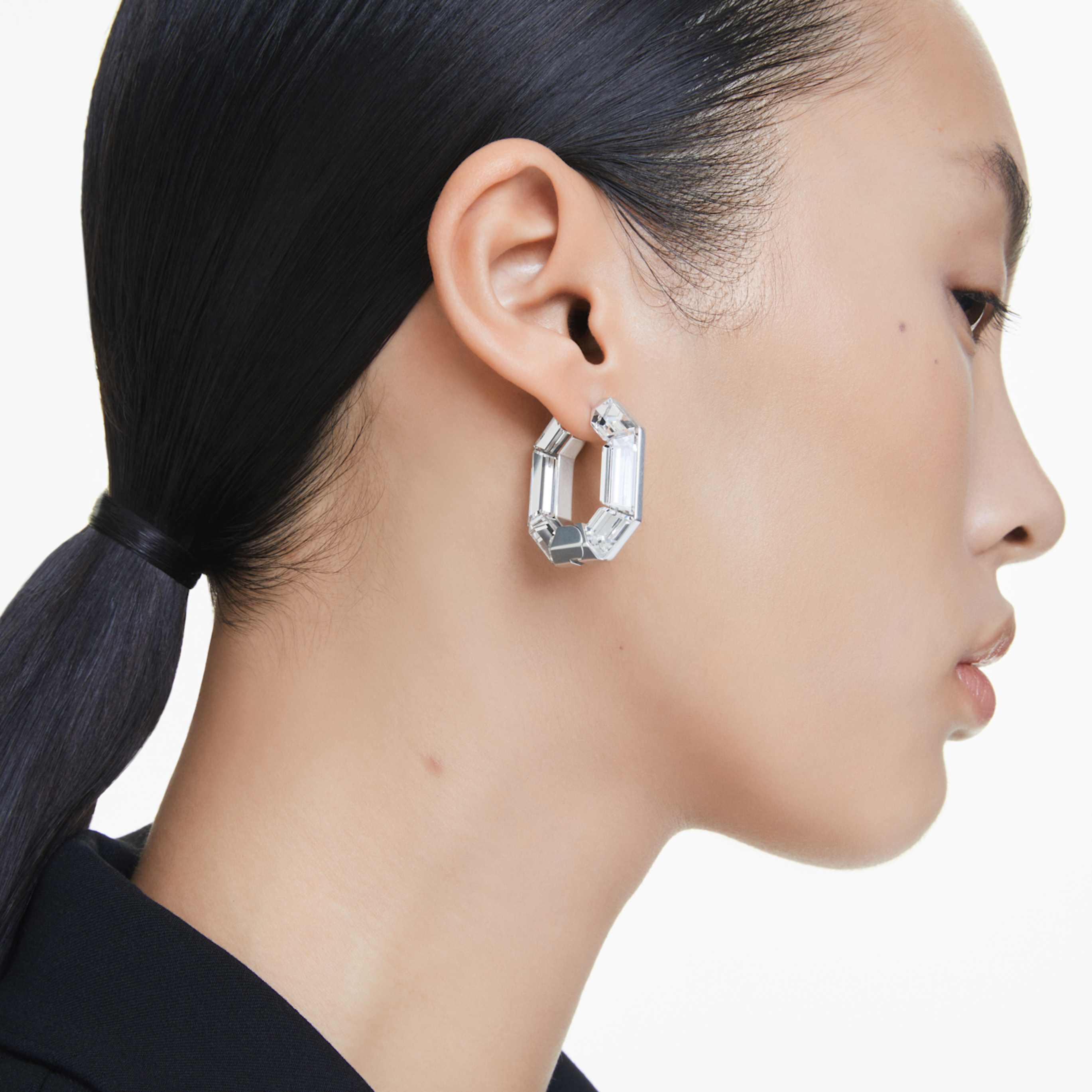 Swarovski Lucent hoop earrings Octagon shape, Small, Blue