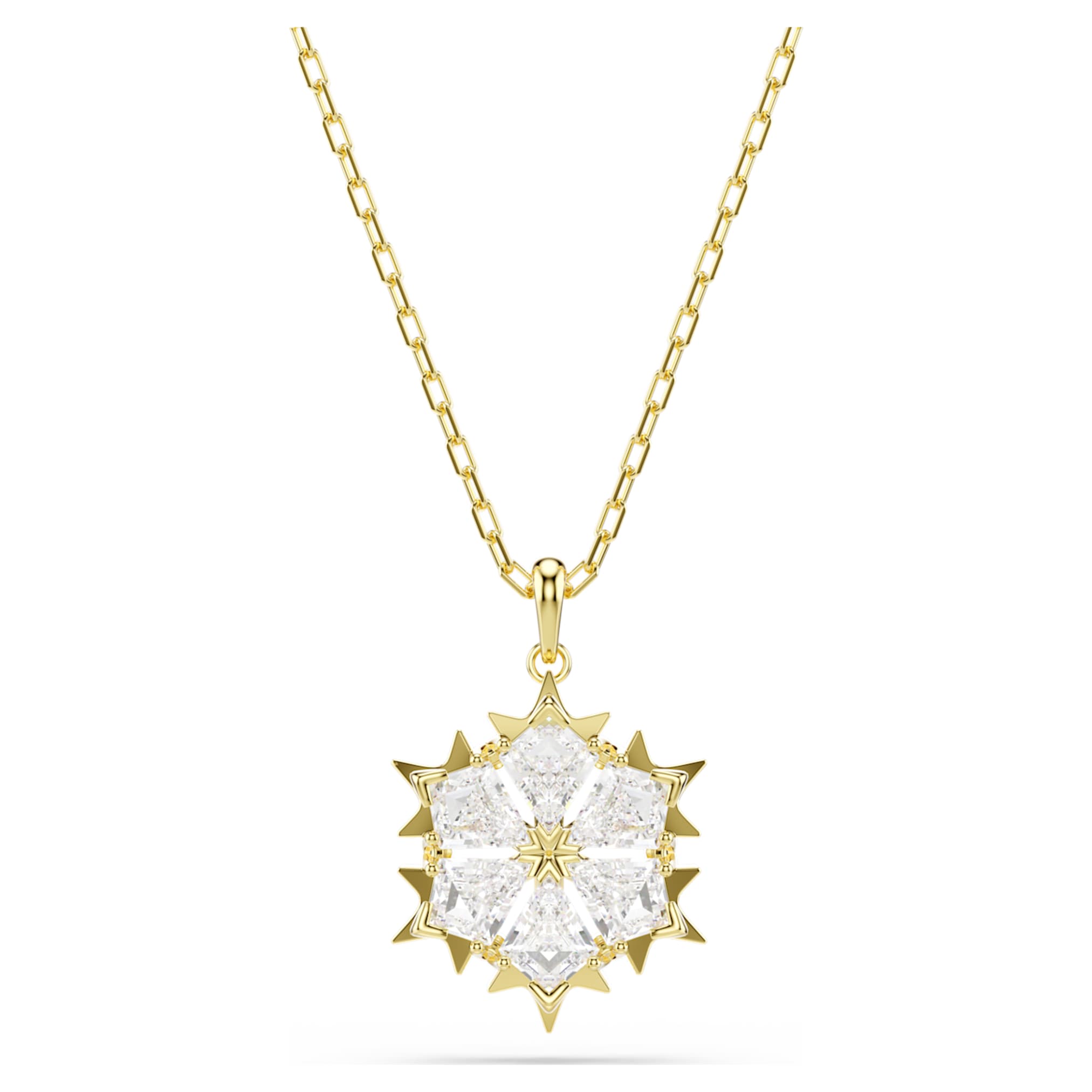 Swarovski Magic pendant Mixed cuts, Snowflake, White, 18K gold finish