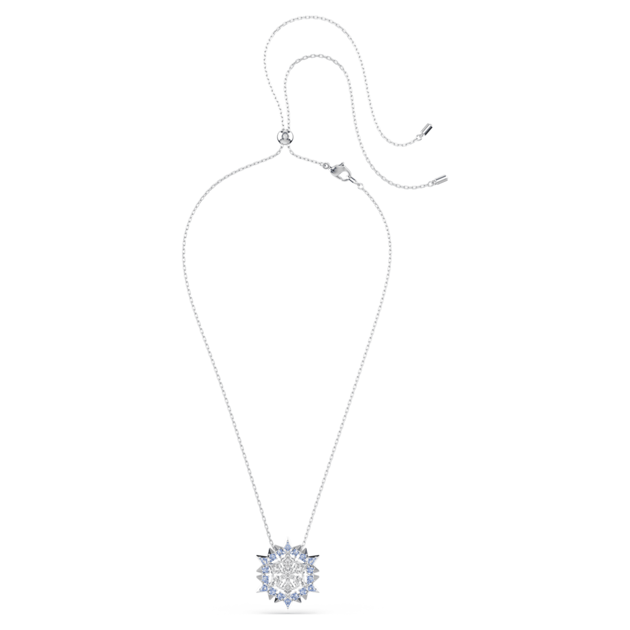 Swarovski Magic pendant and brooch Snowflake, Blue, Rhodium plated