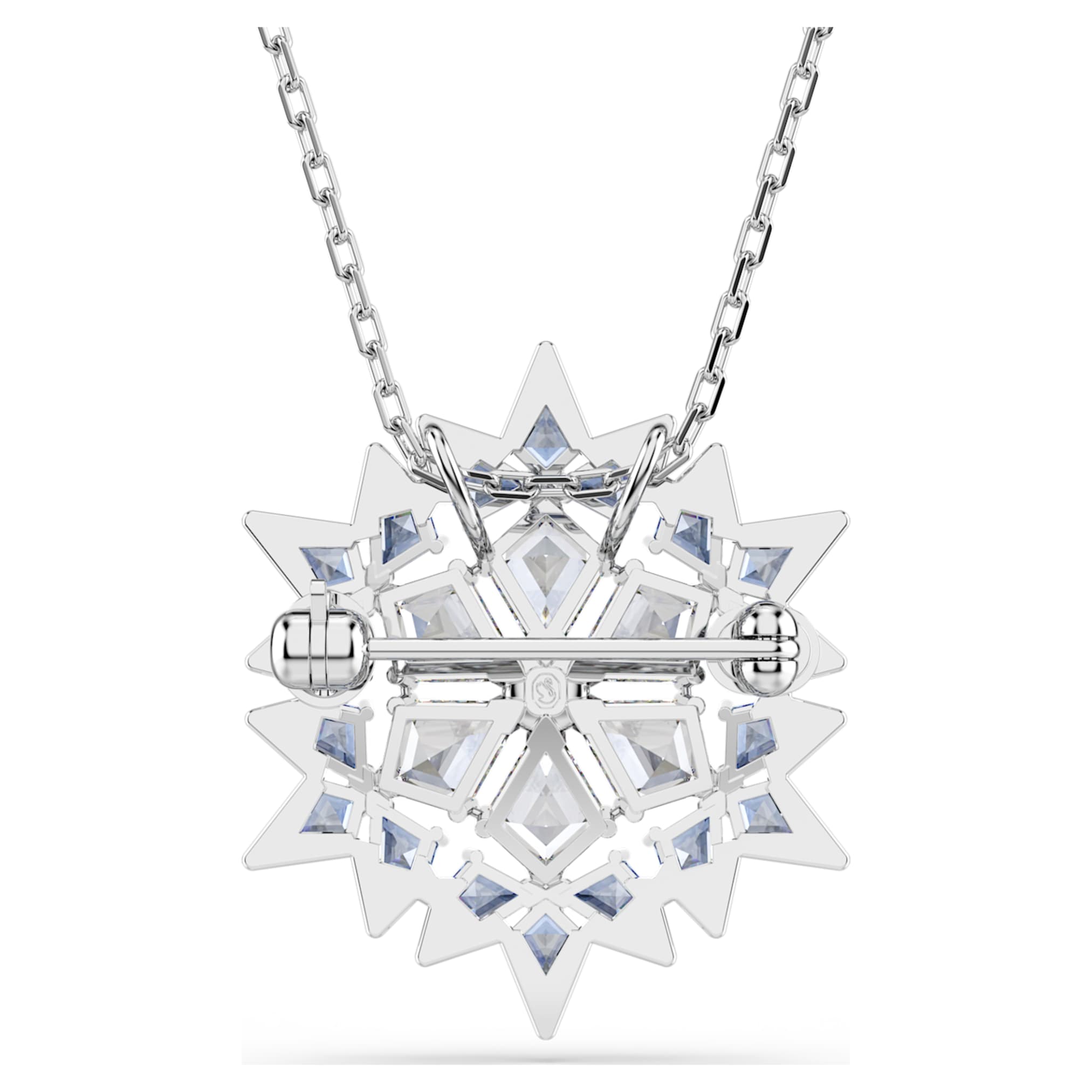 Swarovski Magic pendant and brooch Snowflake, Blue, Rhodium plated