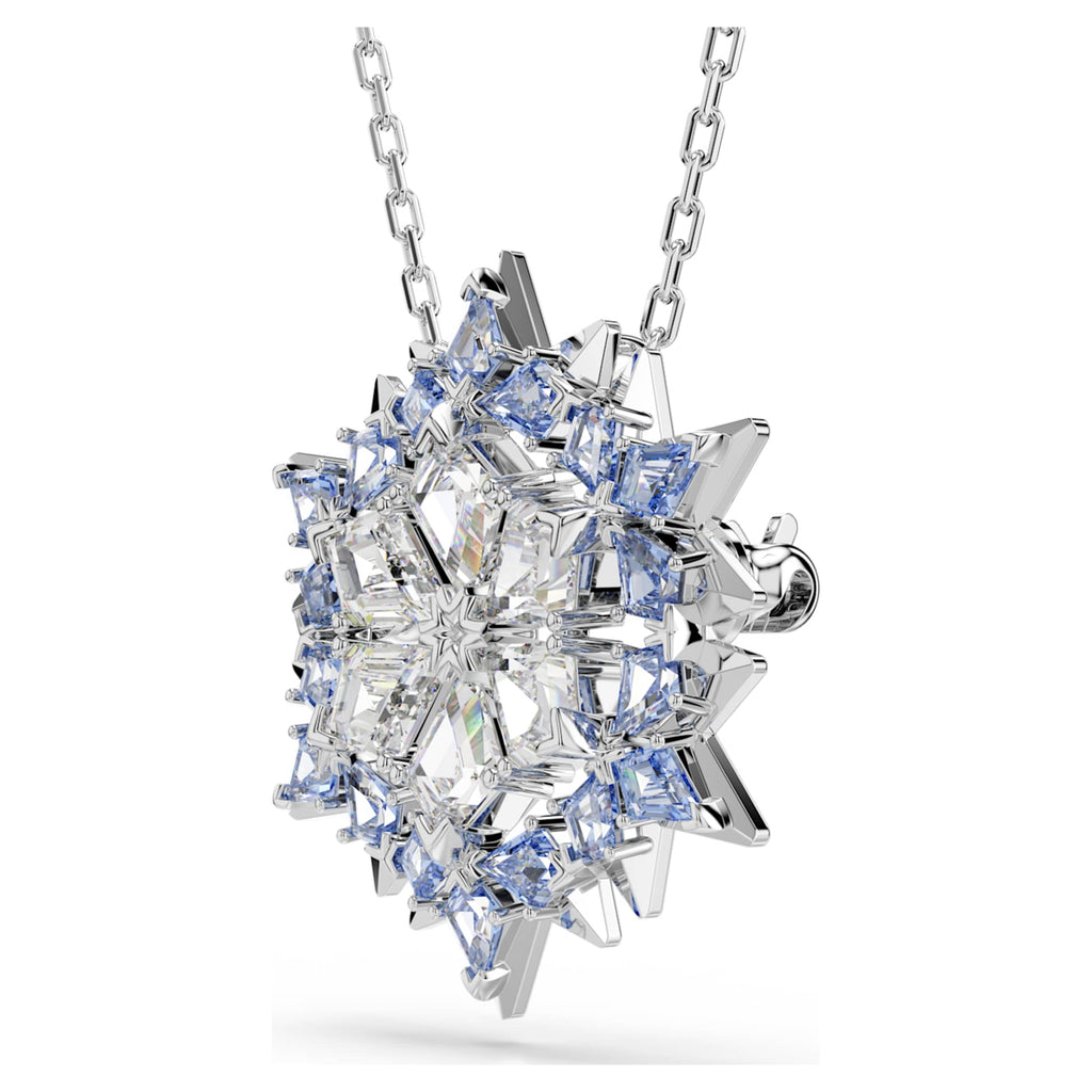 Swarovski Magic pendant and brooch Snowflake, Blue, Rhodium plated