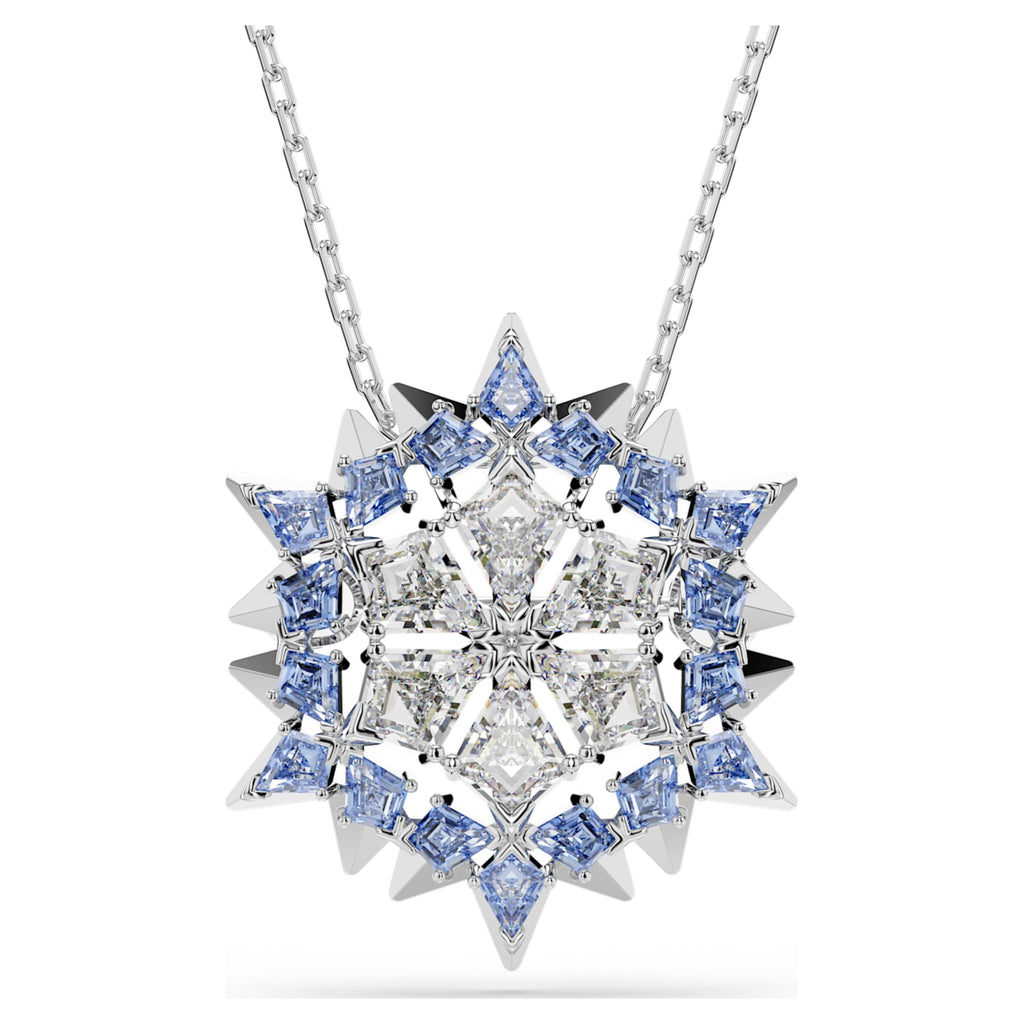 Swarovski Magic pendant and brooch Snowflake, Blue, Rhodium plated