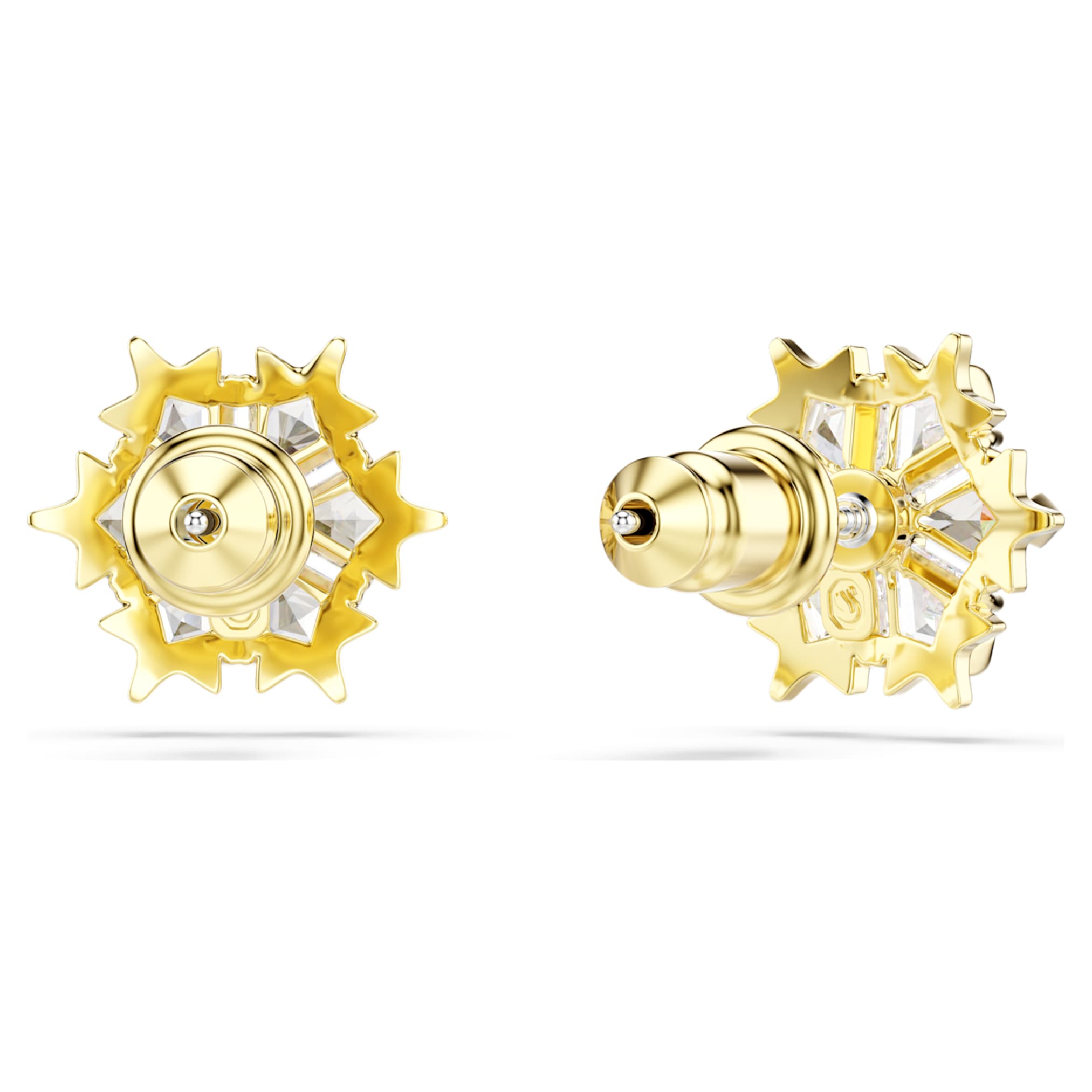 Swarovski Magic stud earrings Mixed cuts, Snowflake, White, 18K gold finish
