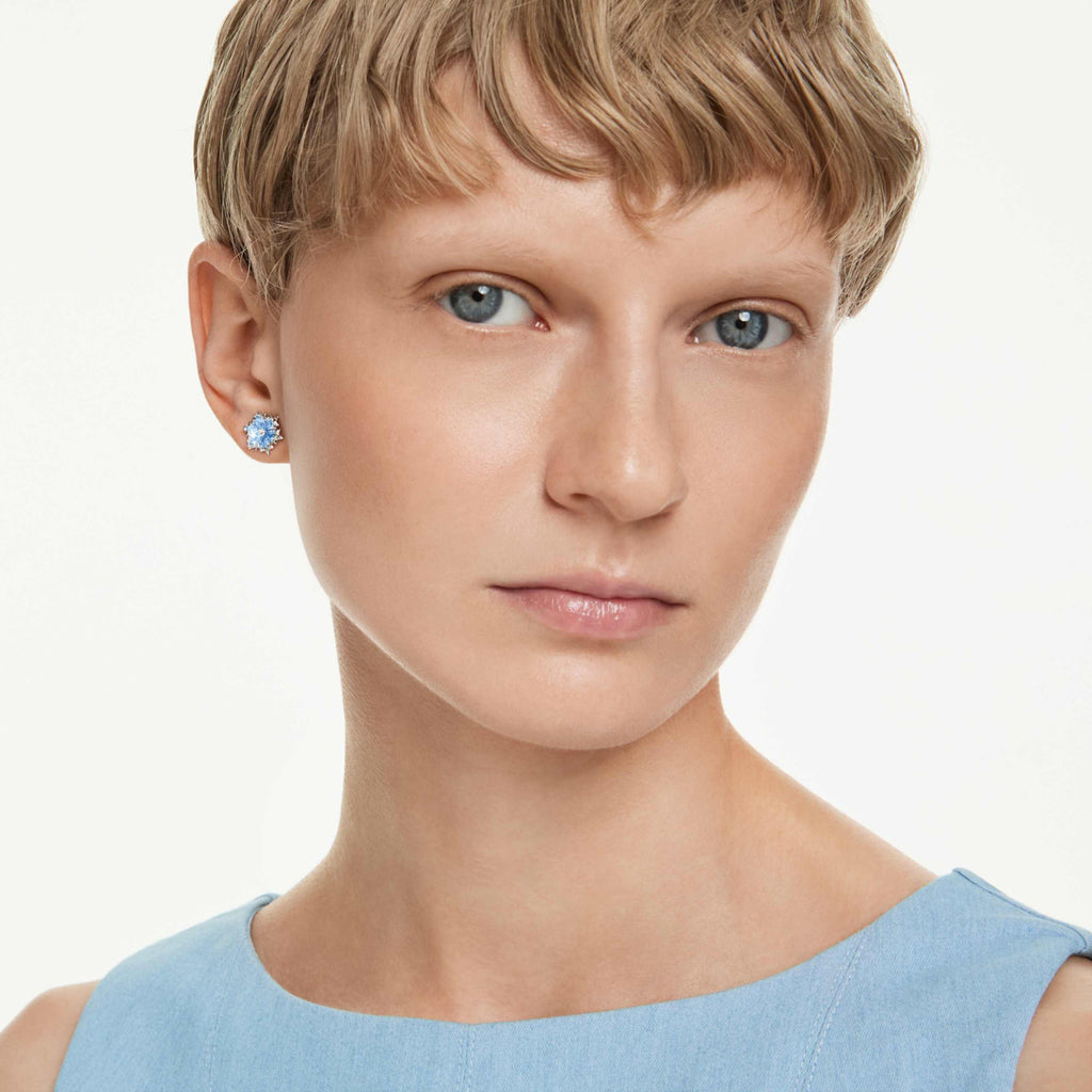 Swarovski Magic stud earrings Snowflake, Blue, Rhodium plated