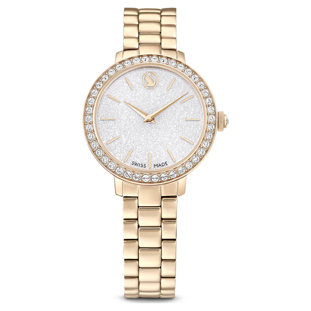 Swarovski Matrix 3-link watch Swiss Made, Metal bracelet, Gold tone, Champagne gold-tone finish