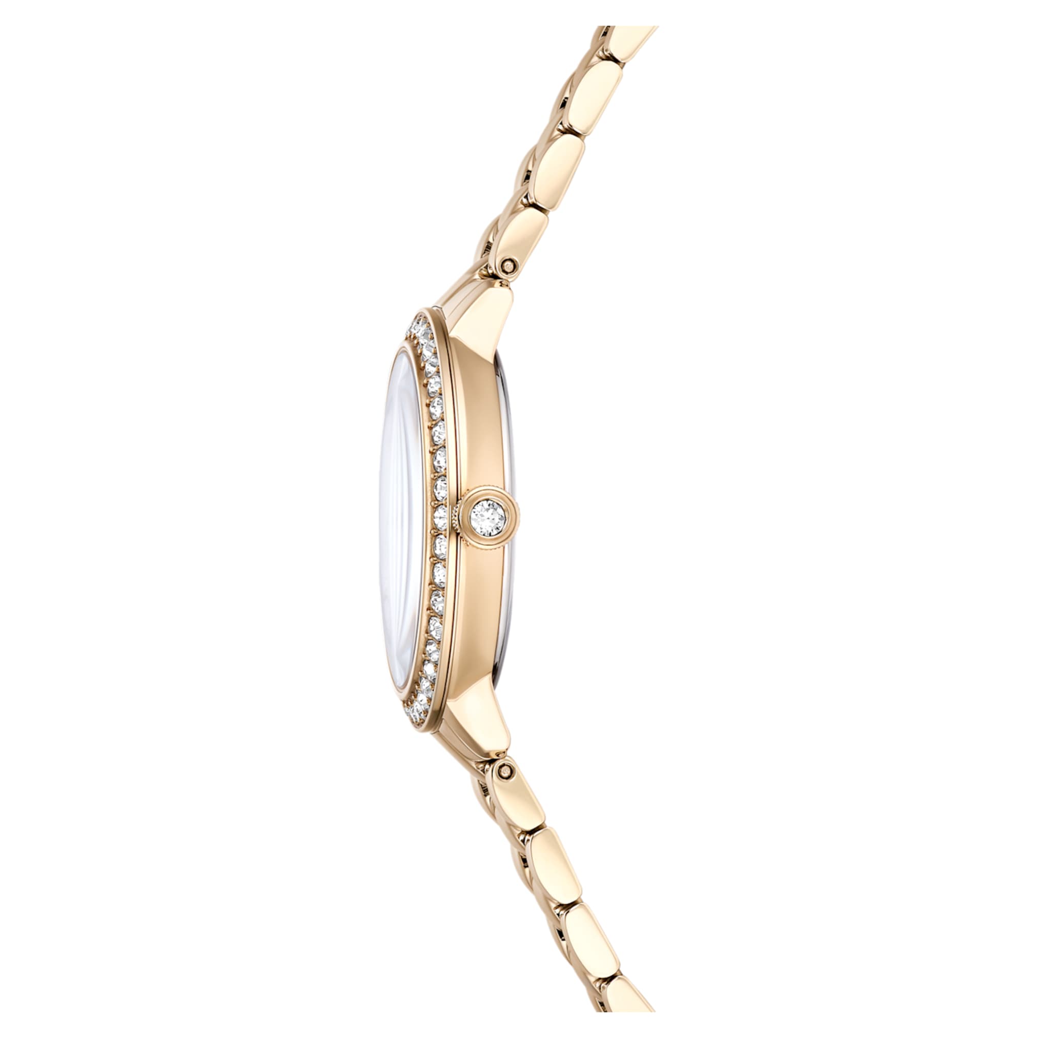 Swarovski Matrix 3-link watch Swiss Made, Metal bracelet, Gold tone, Champagne gold-tone finish