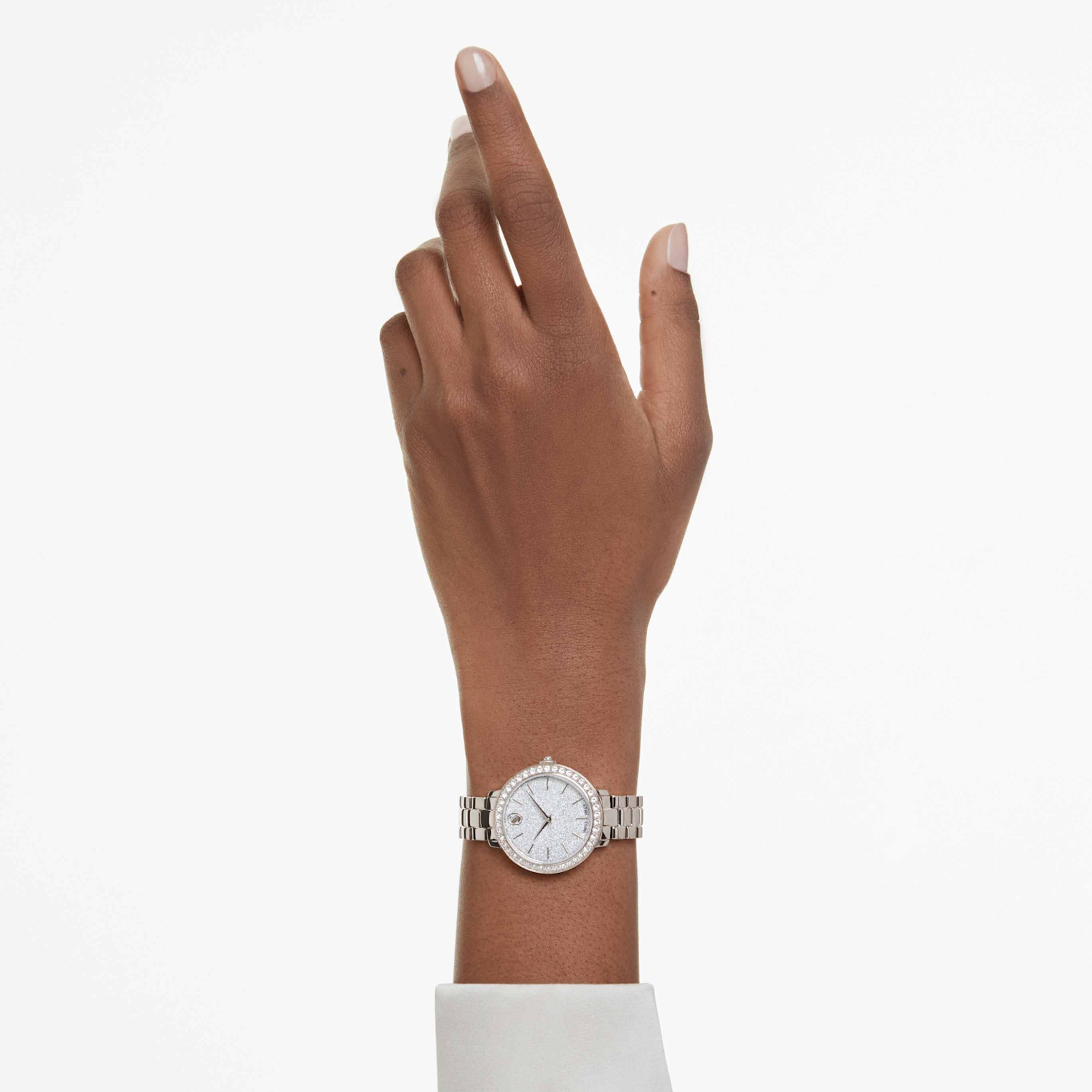 Swarovski Matrix 3-link watch Swiss Made, Metal bracelet, Silver tone, Rose gold-tone finish