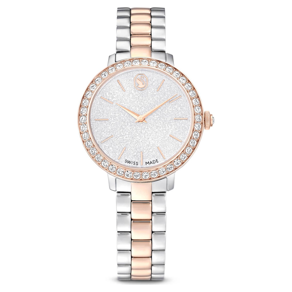 Swarovski Matrix 3-link watch Swiss Made, Metal bracelet, Silver tone, Rose gold-tone finish