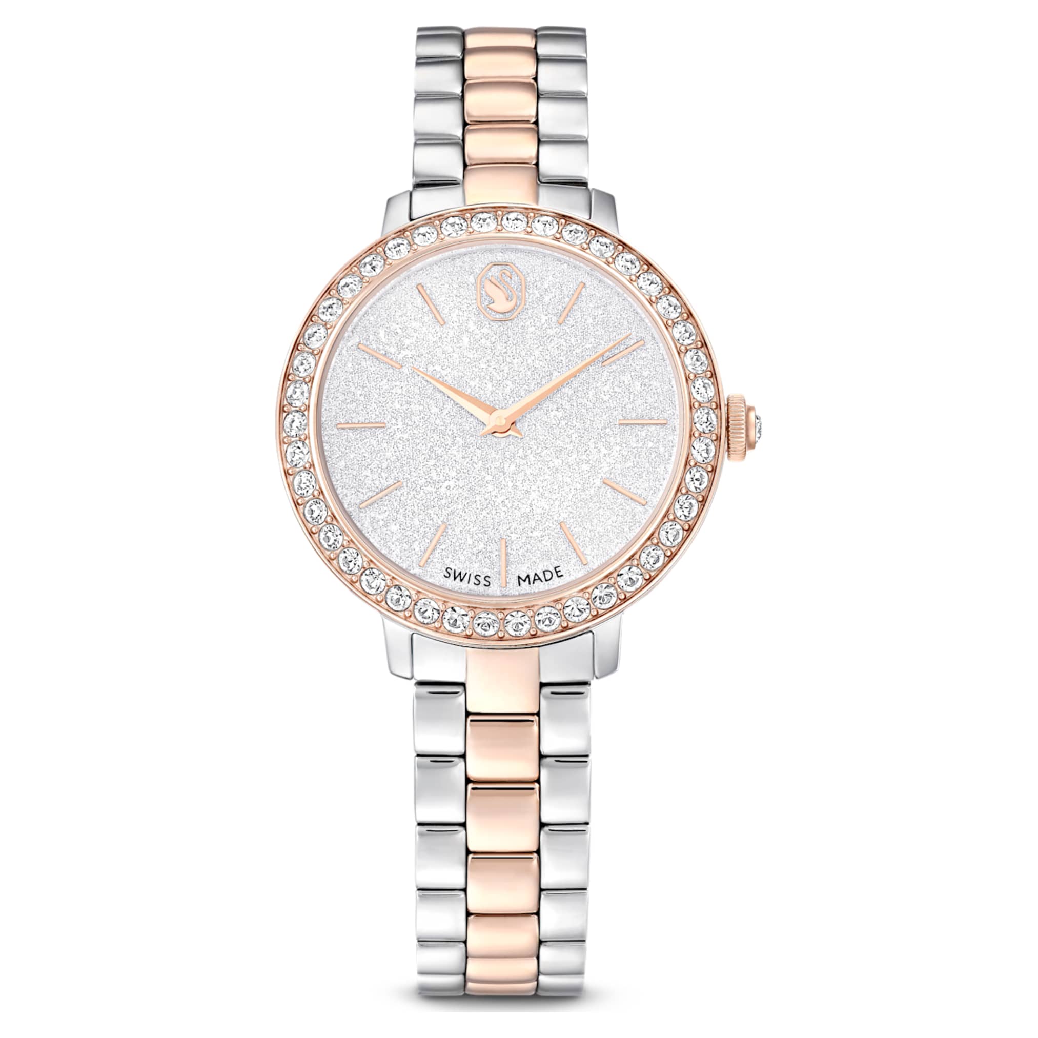 Swarovski Matrix 3-link watch Swiss Made, Metal bracelet, Silver tone, Rose gold-tone finish