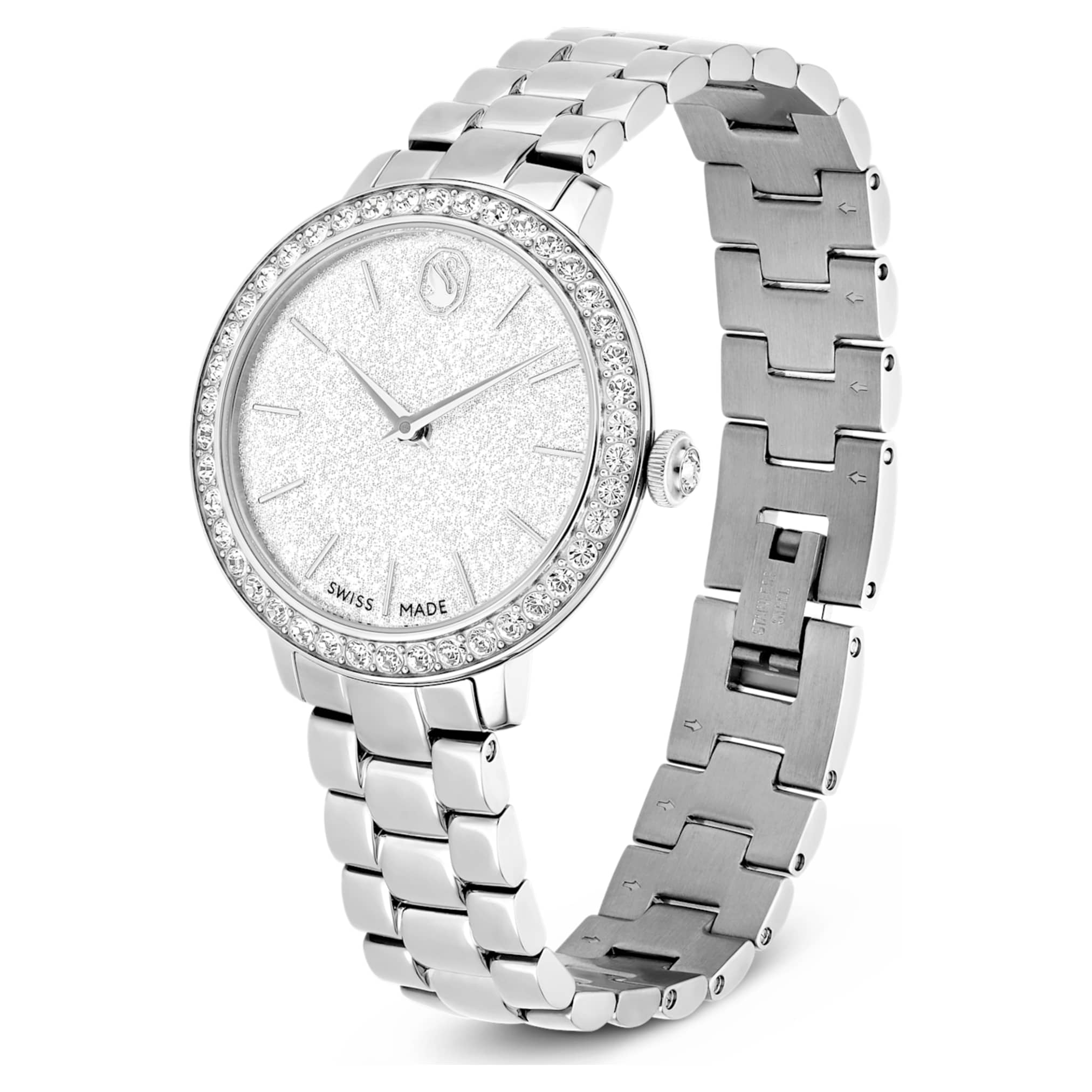 Swarovski Matrix 3-link watch Swiss Made, Metal bracelet, Silver tone, Stainless steel