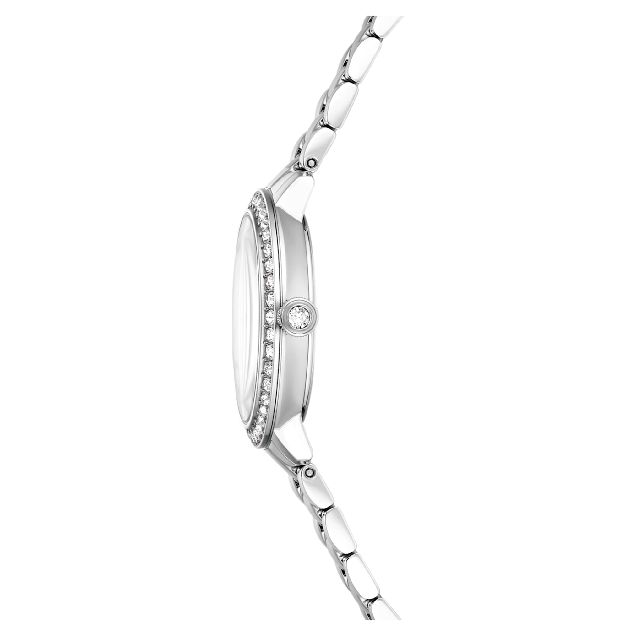 Swarovski Matrix 3-link watch Swiss Made, Metal bracelet, Silver tone, Stainless steel