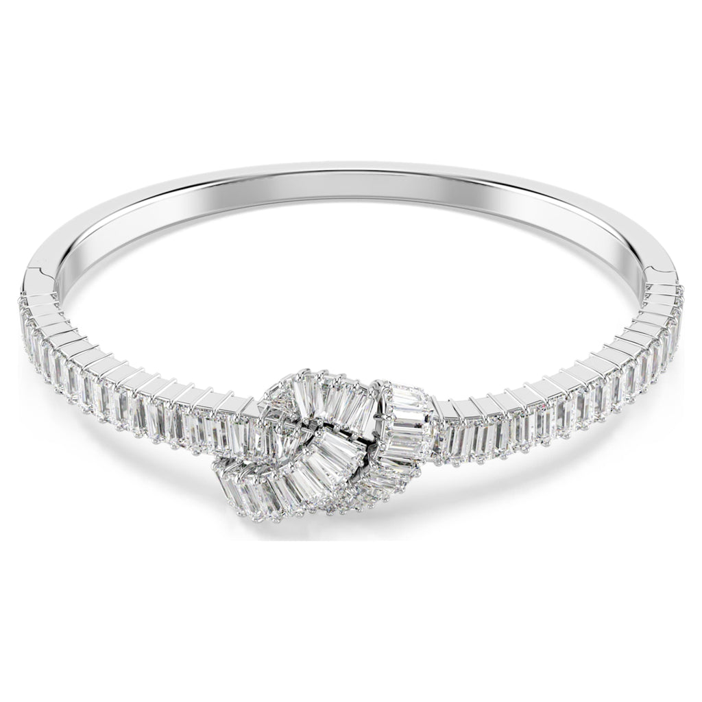 Swarovski Matrix bangle Baguette cut, Knot, White, Rhodium plated