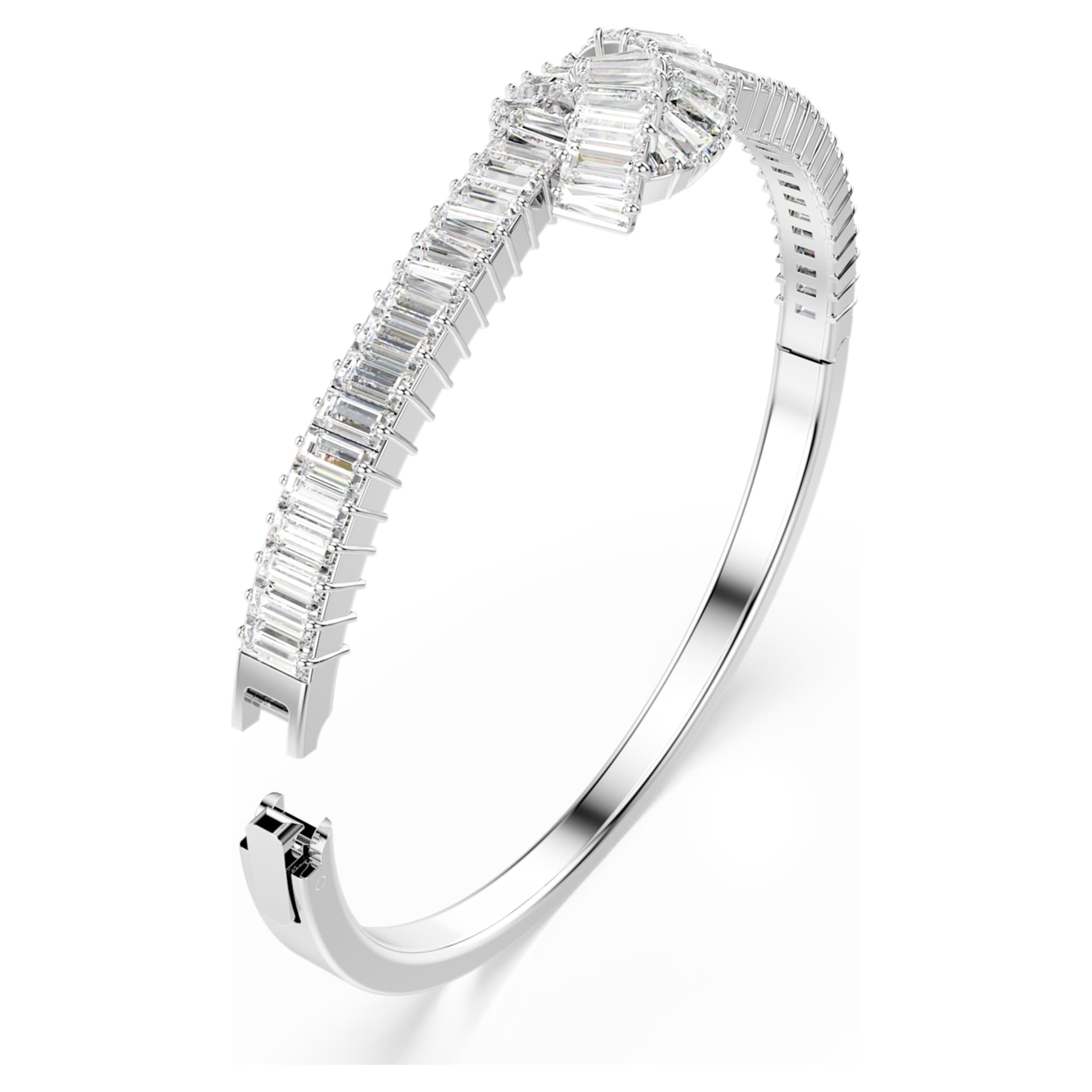 Swarovski Matrix bangle Baguette cut, Knot, White, Rhodium plated