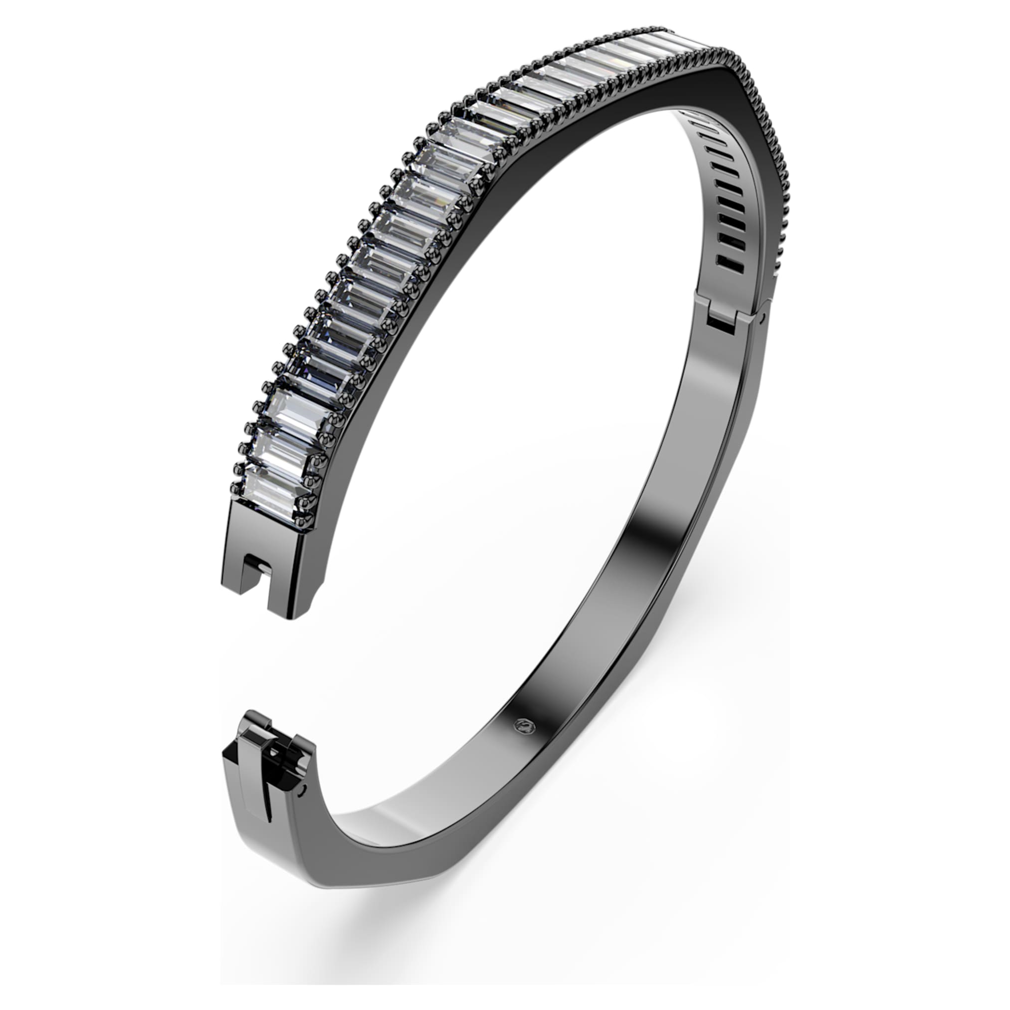 Swarovski Matrix bangle Baguette cut, Octagon shape, Gray, Ruthenium plated