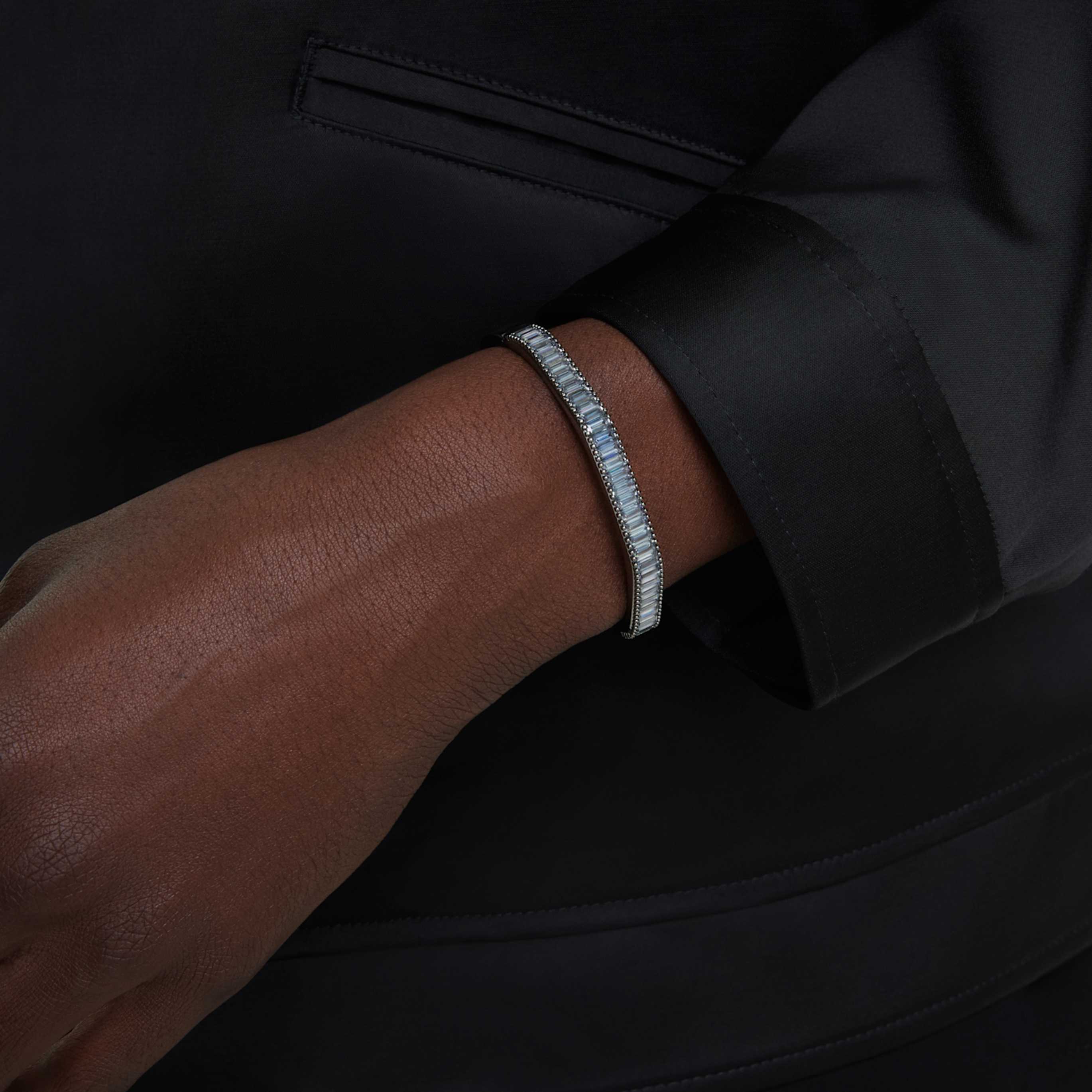 Swarovski Matrix bangle Baguette cut, Octagon shape, Gray, Ruthenium plated
