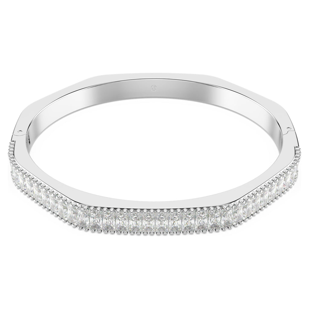 Swarovski Matrix bangle Baguette cut, Octagon shape, White, Rhodium plated