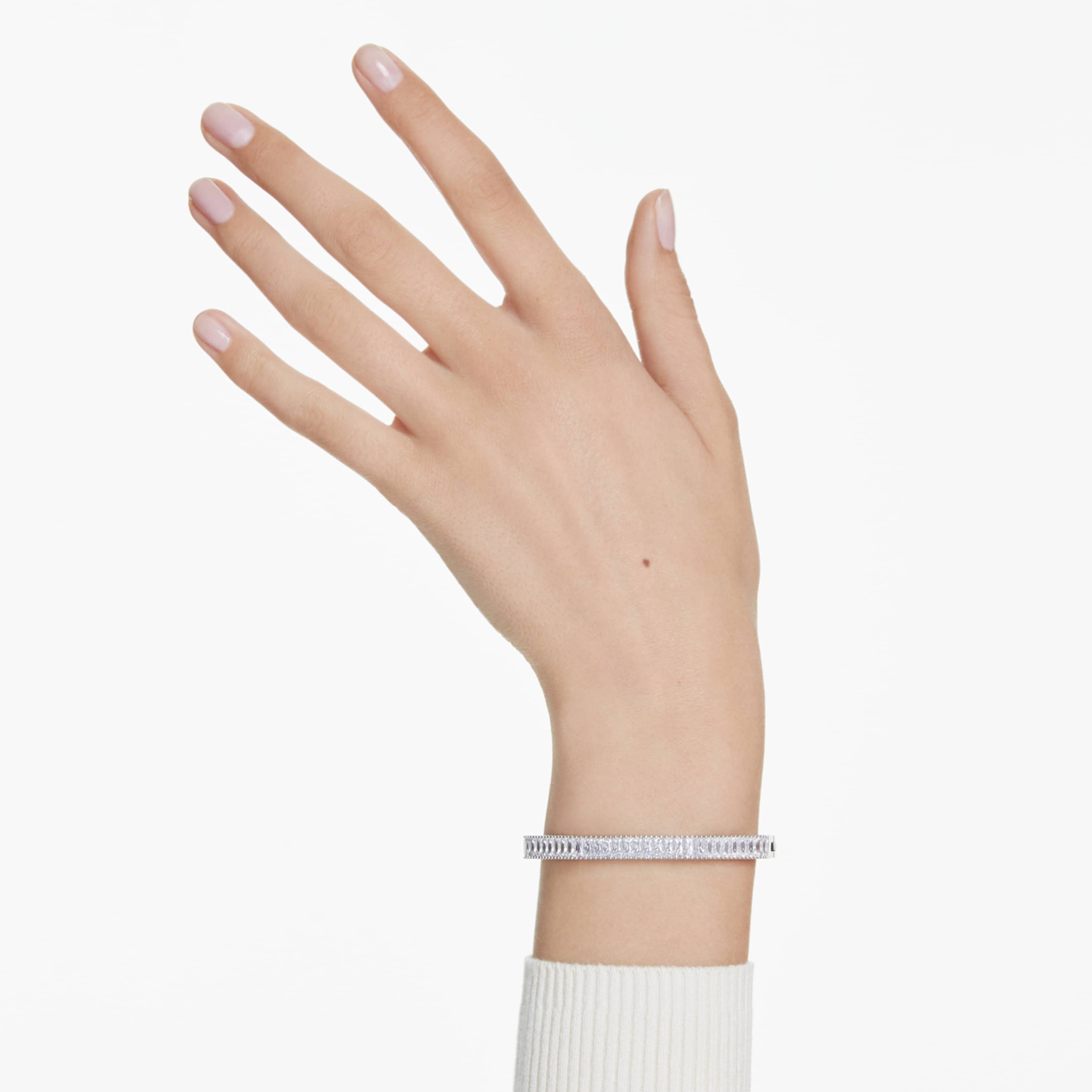Swarovski Matrix bangle Baguette cut, Octagon shape, White, Rhodium plated