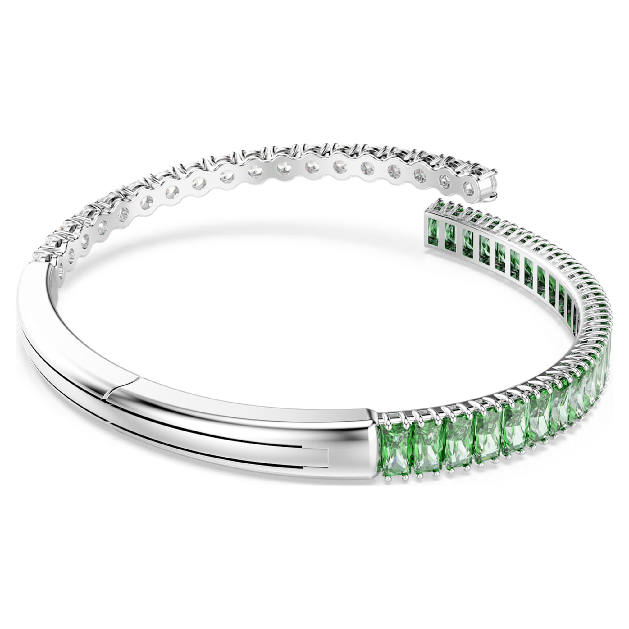 Swarovski Matrix bangle Mixed cuts, Green, Rhodium plated
