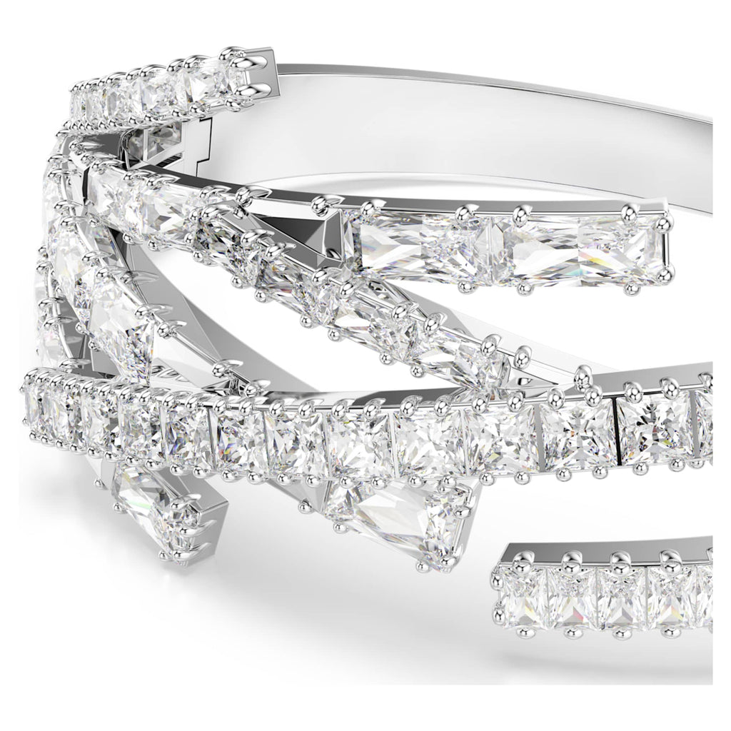 Swarovski Matrix bangle Mixed cuts, White, Rhodium plated