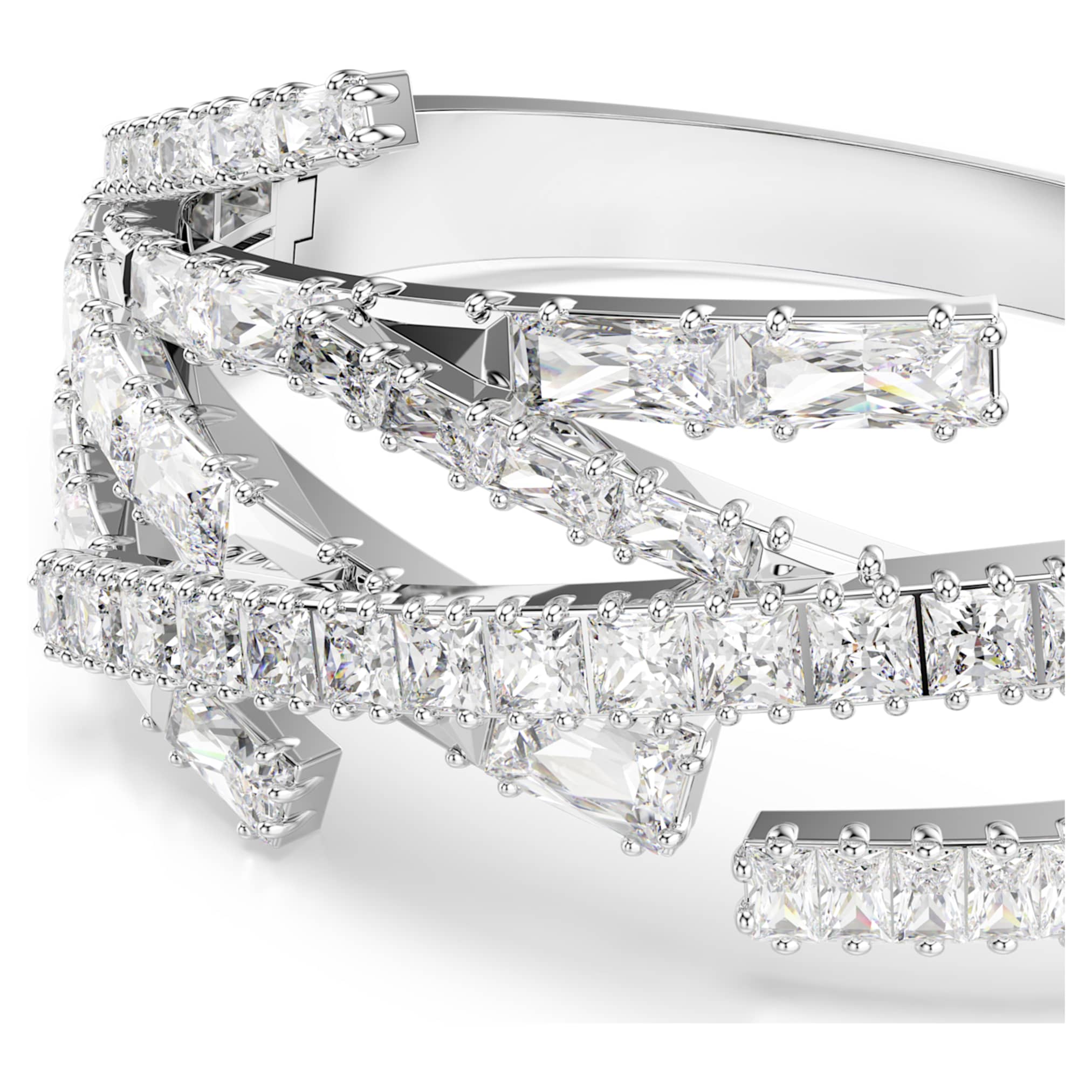 Swarovski Matrix bangle Mixed cuts, White, Rhodium plated