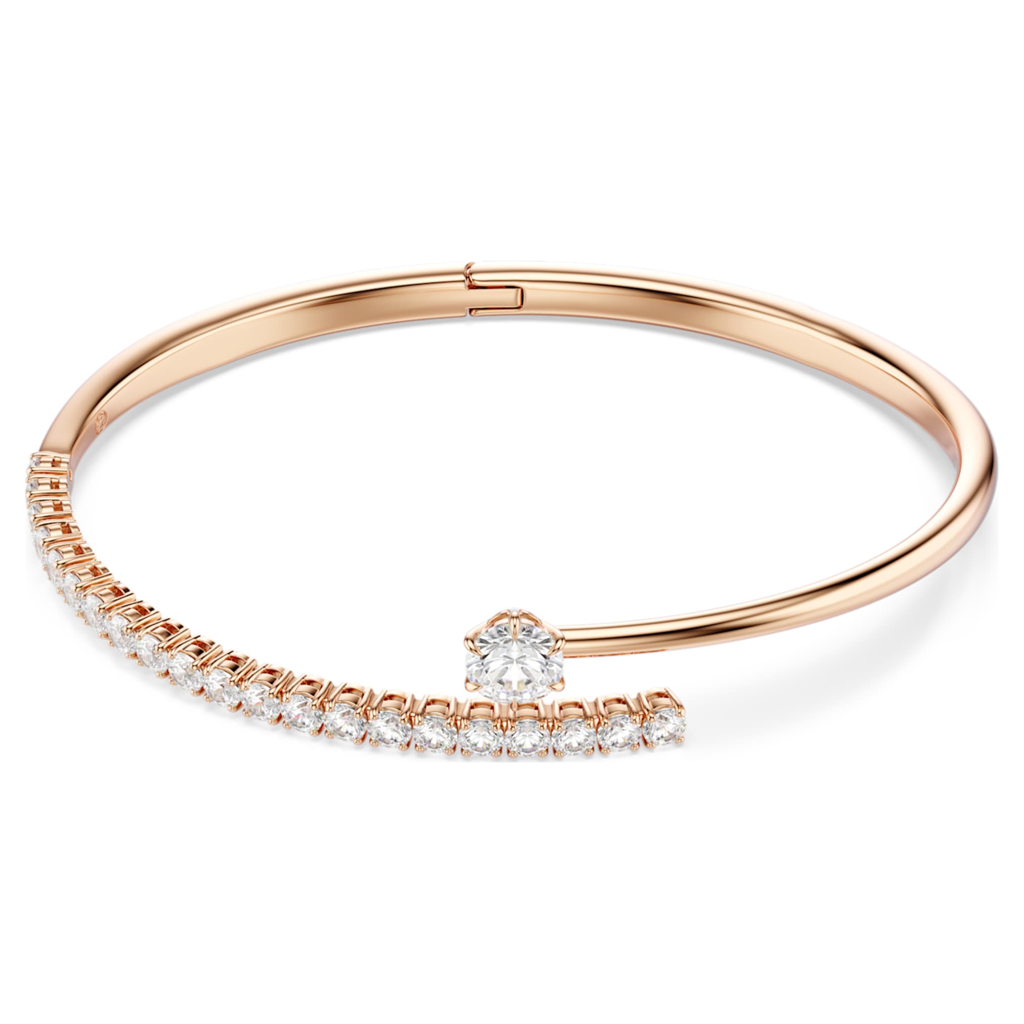 Swarovski Matrix bangle Round cut, White, 18K rose gold finish