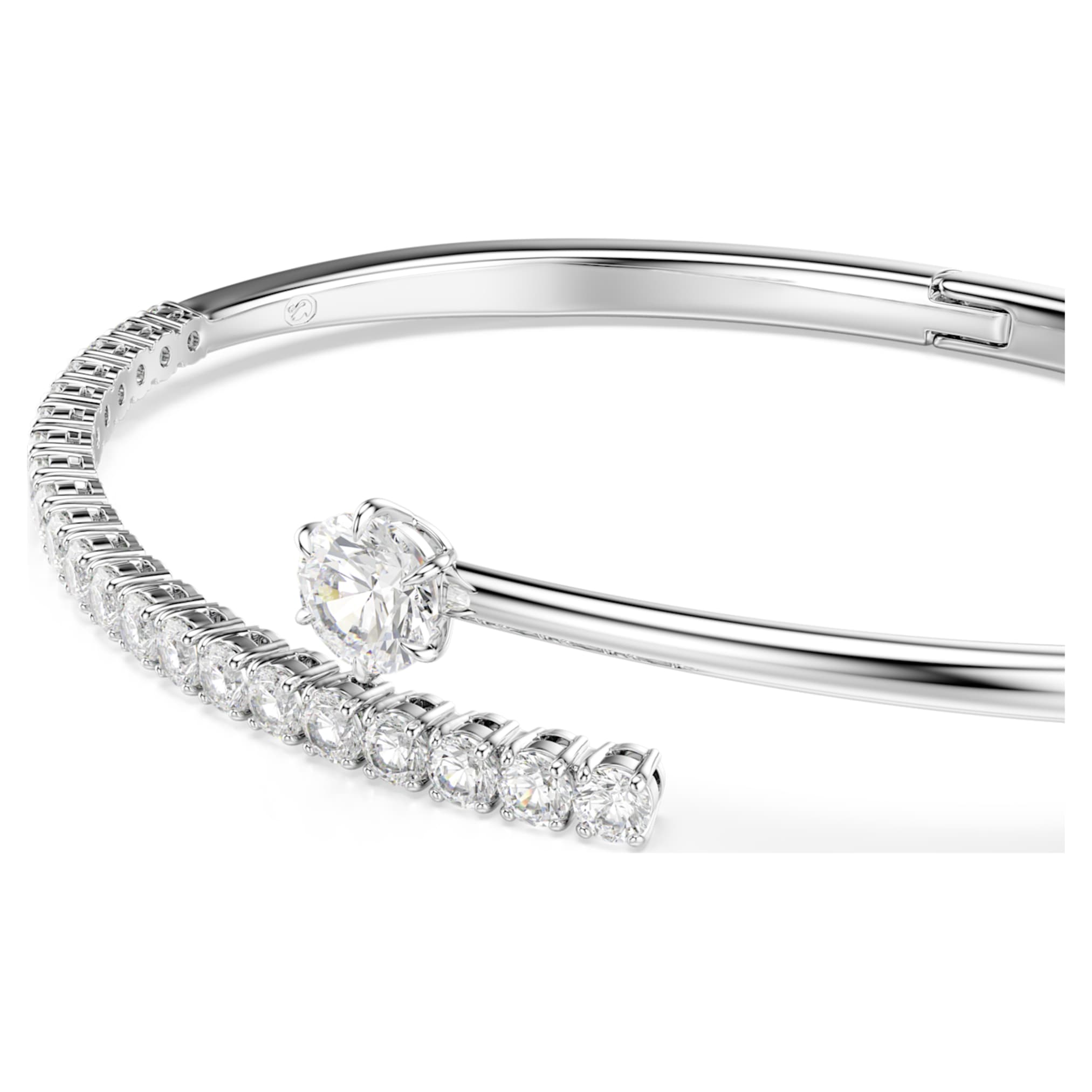 Swarovski Matrix bangle Round cut, White, Rhodium plated