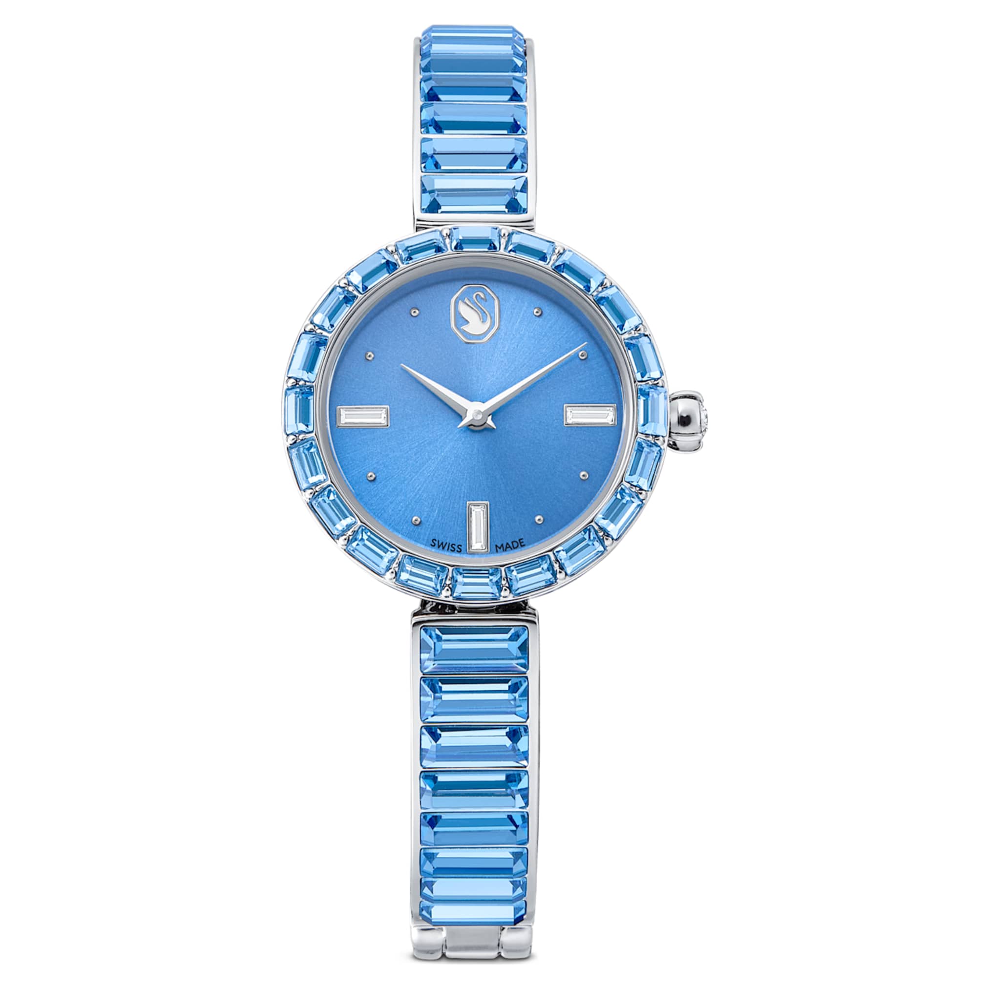 Swarovski Matrix bangle watch Swiss Made, Crystal bracelet, Blue, Stainless steel