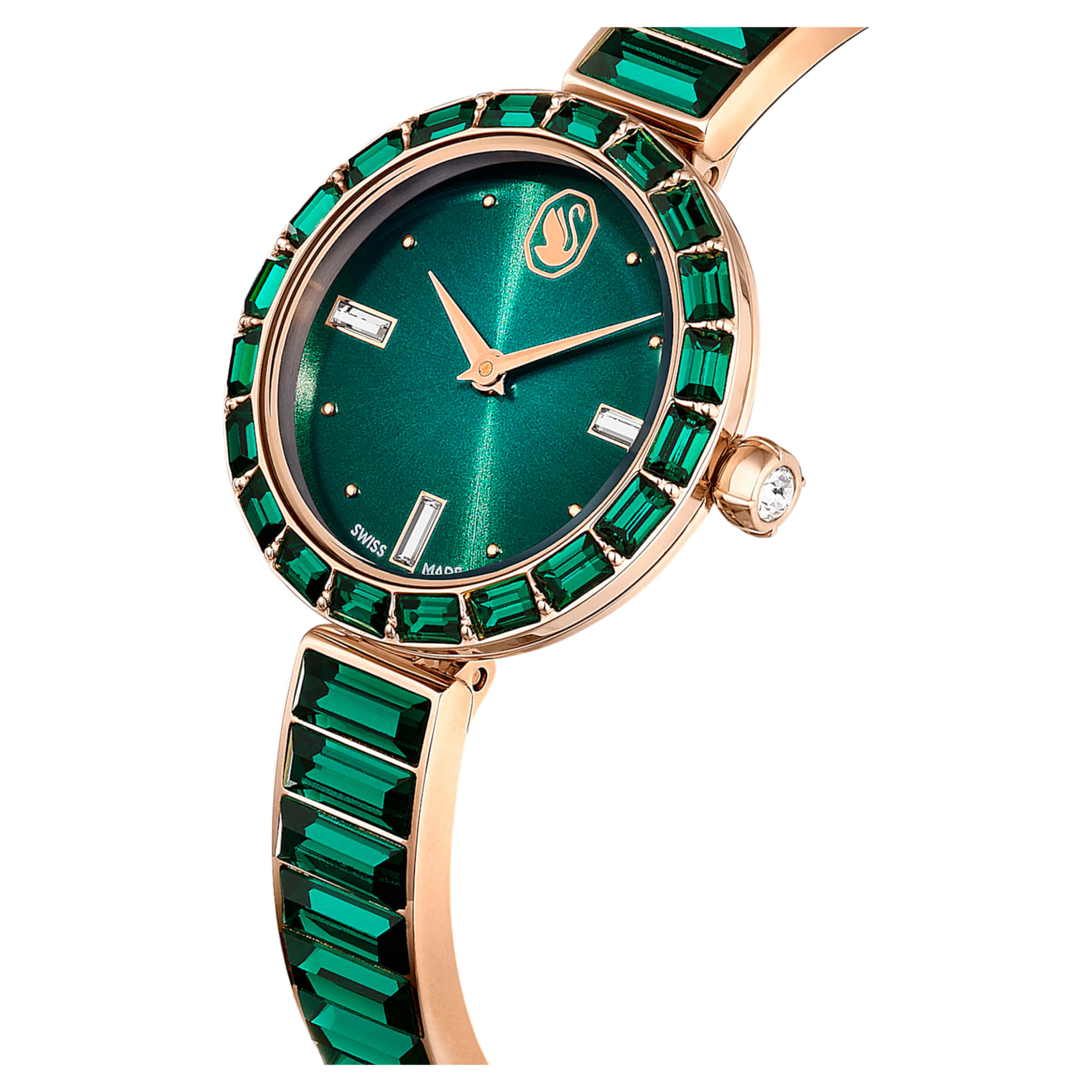 Swarovski Matrix bangle watch Swiss Made, Crystal bracelet, Green, Champagne gold-tone finish