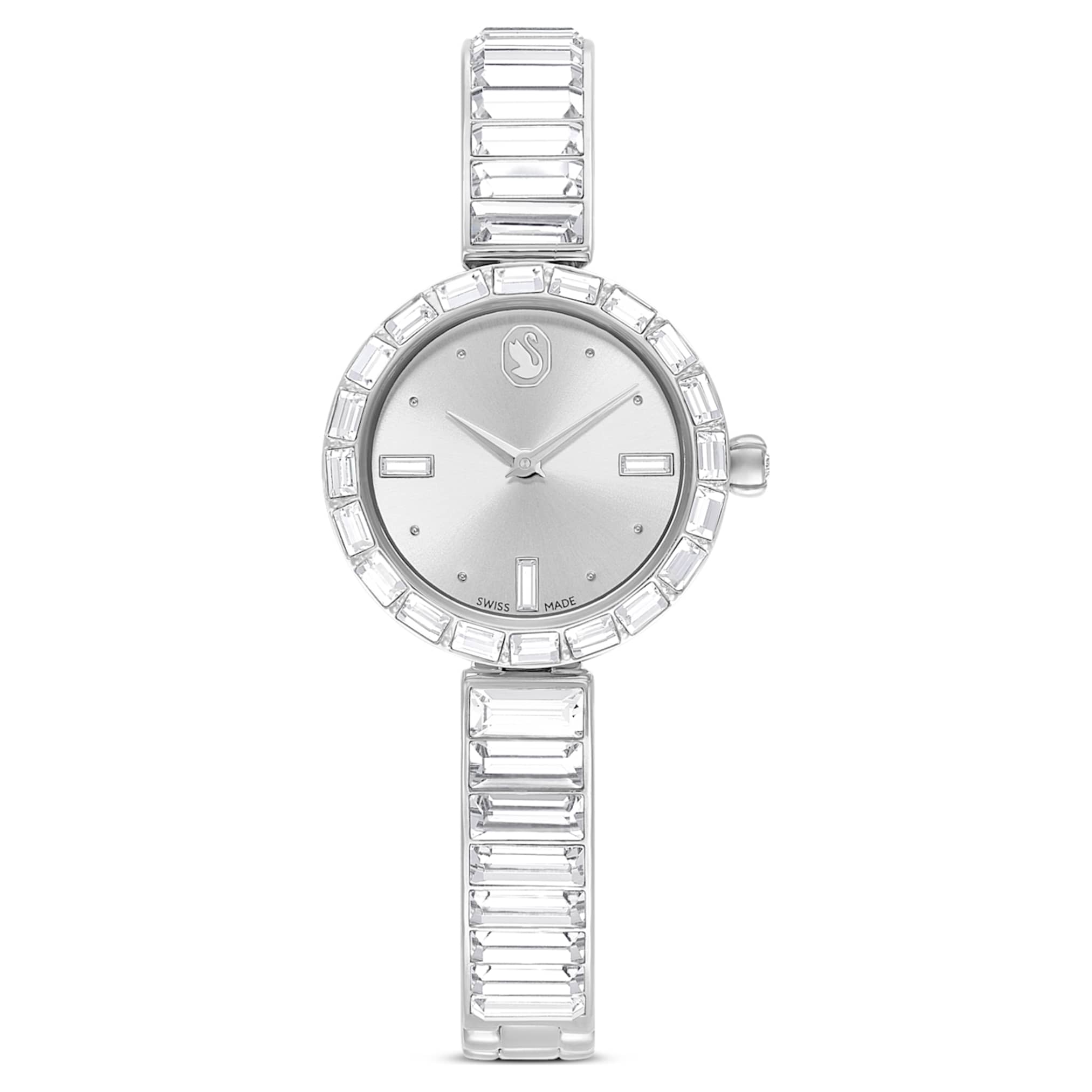 Swarovski Matrix bangle watch Swiss Made, Crystal bracelet, White, Stainless Steel