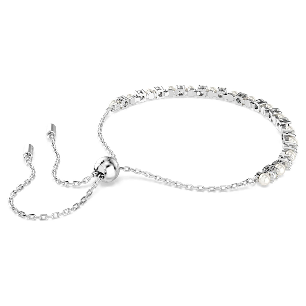Swarovski Matrix bracelet Crystal pearl, Round cut, White, Rhodium plated