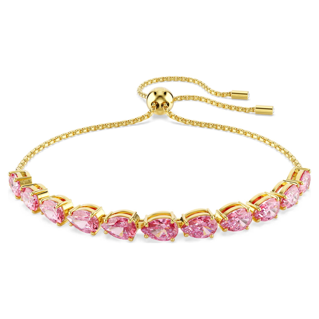 Swarovski Matrix bracelet Pear cut, Pink, 18K gold finish