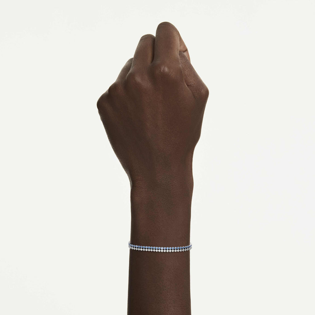 Swarovski Matrix bracelet Round cut, Blue, Rhodium plated