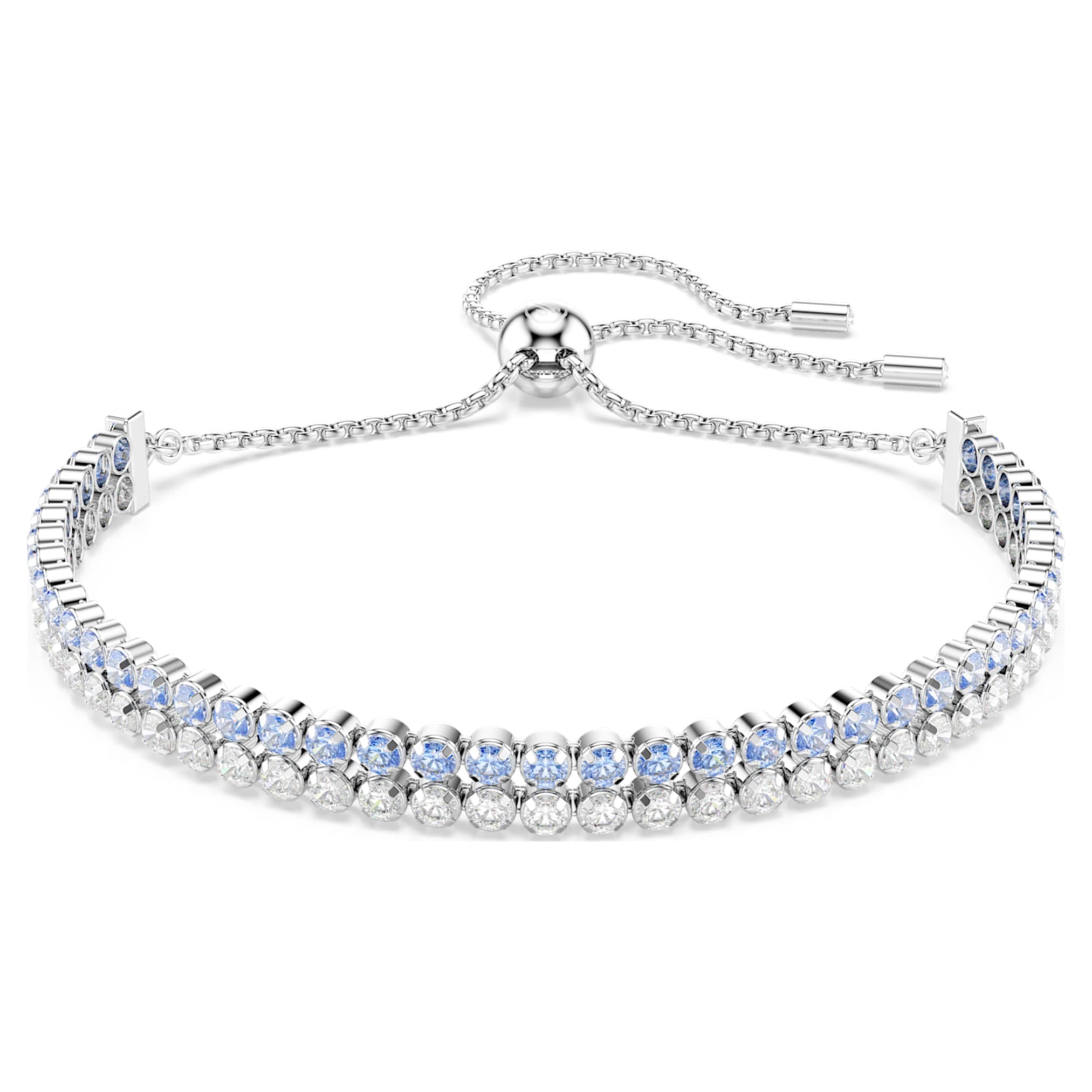 Swarovski Matrix bracelet Round cut, Blue, Rhodium plated