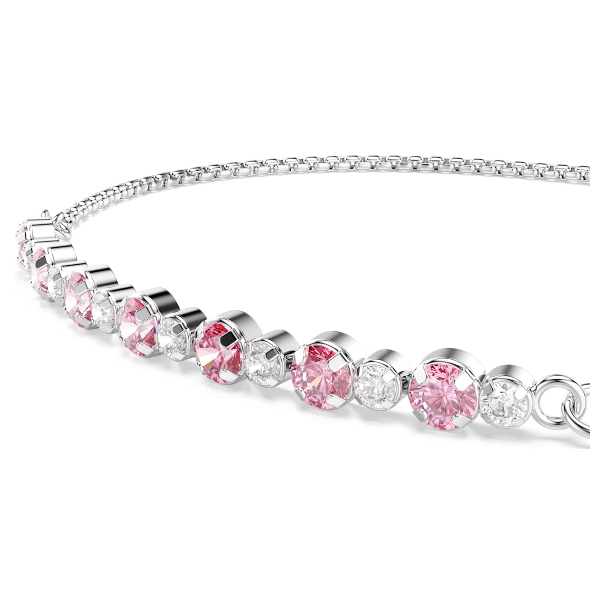 Swarovski Matrix bracelet Round cut, Pink, Rhodium plated