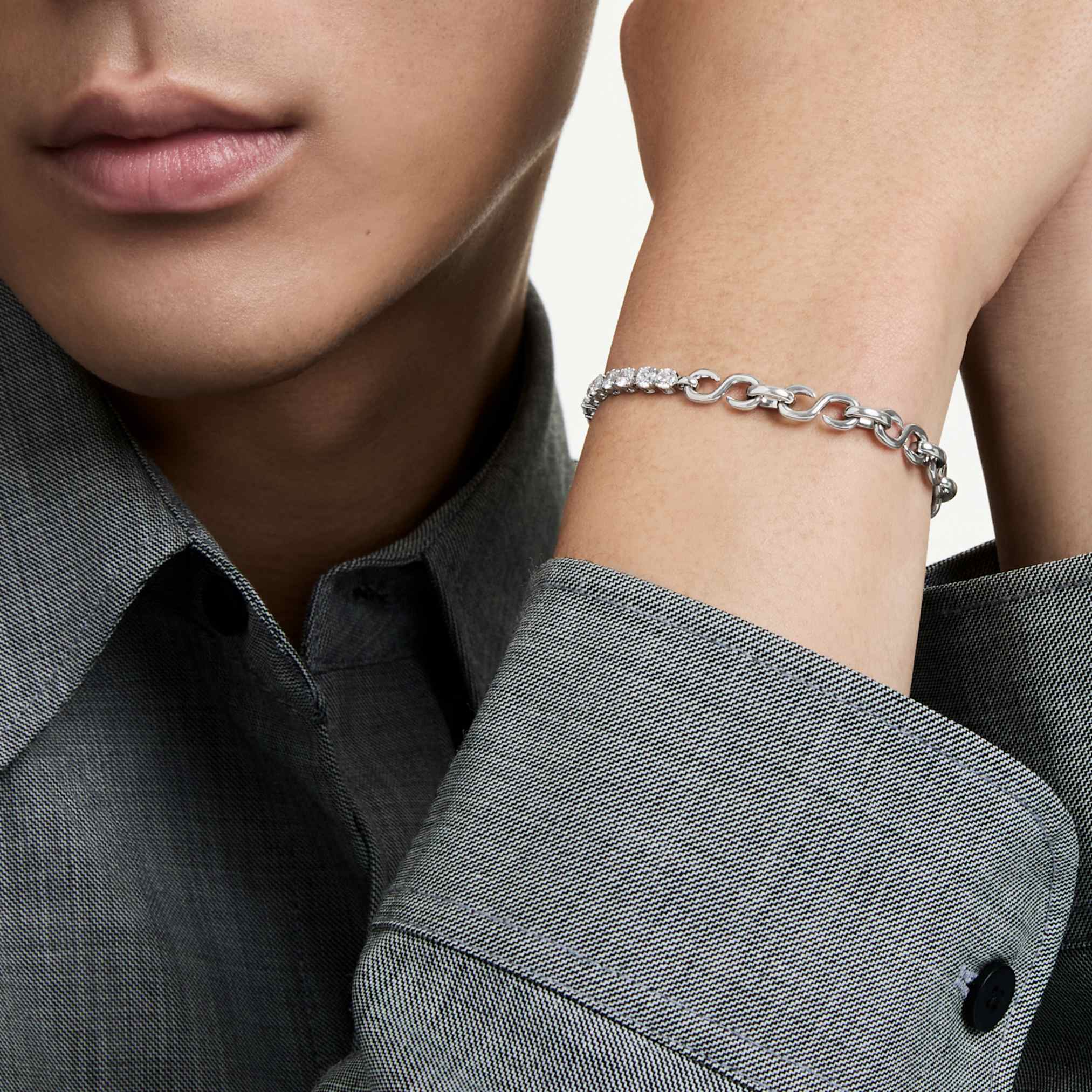 Swarovski Matrix bracelet Round cut, White, Rhodium plated