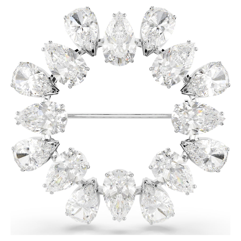 Swarovski Matrix brooch Pear cut, White, Rhodium plated