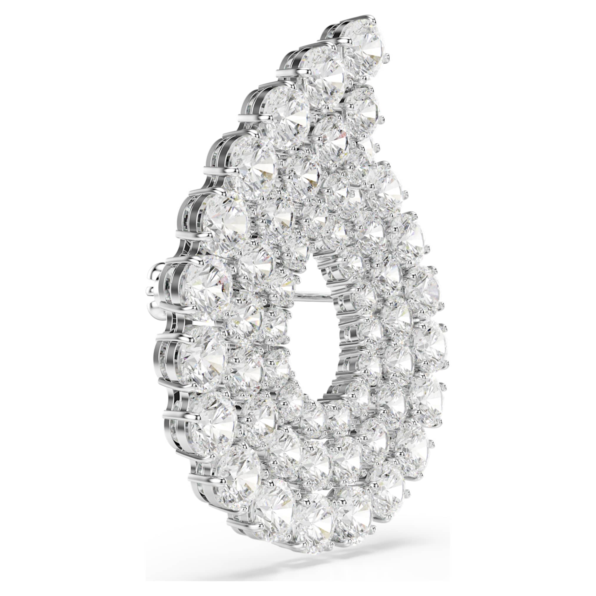 Swarovski Matrix brooch Round cut, White, Rhodium plated